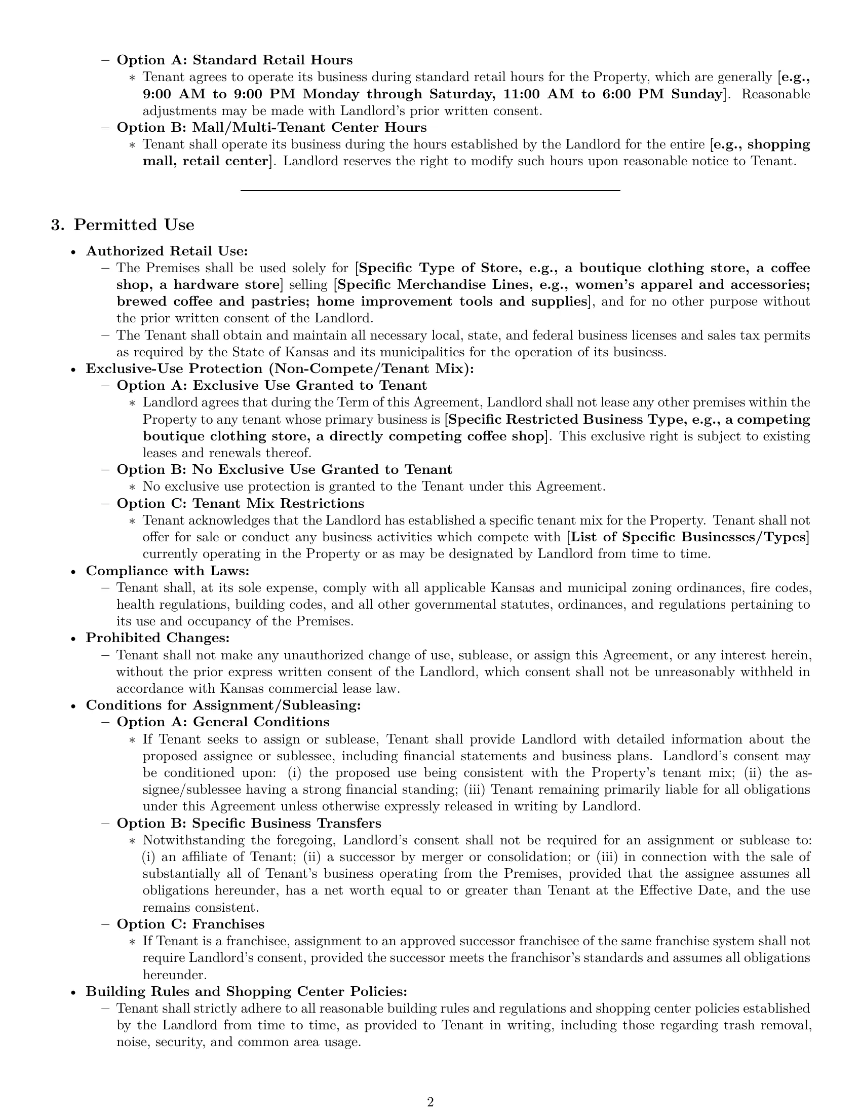 Preview page 2 of Pro Kansas retail lease agreement template