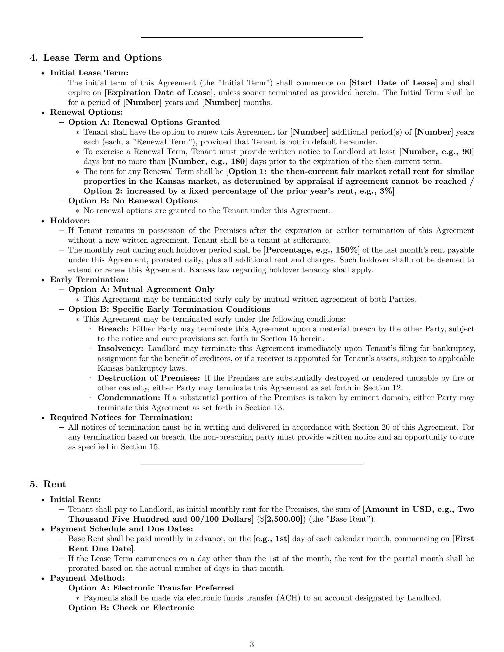 Preview page 3 of Pro Kansas retail lease agreement template