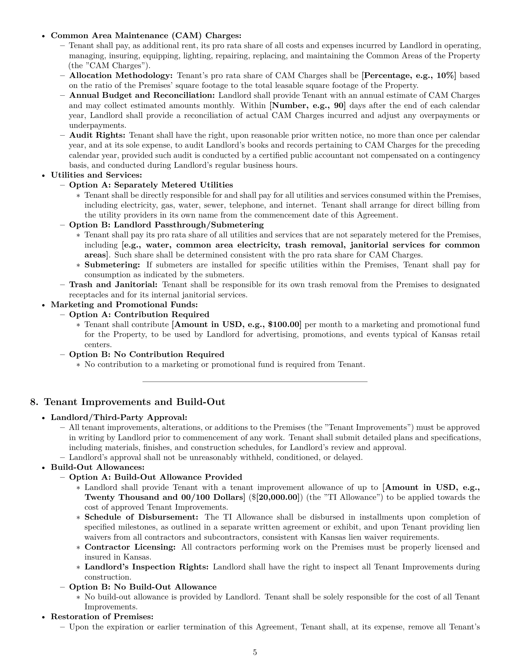 Preview page 5 of Pro Kansas retail lease agreement template