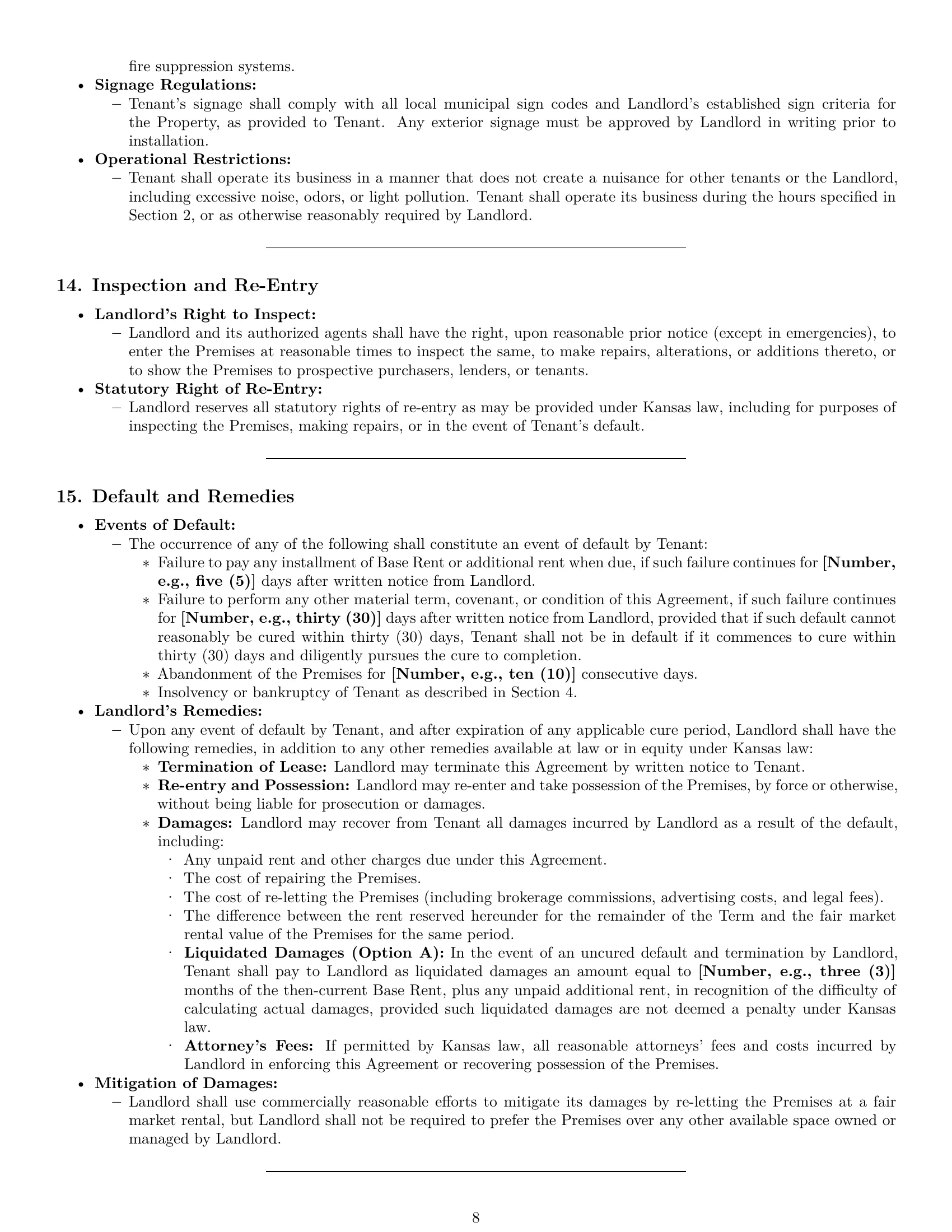 Preview page 8 of Pro Kansas retail lease agreement template