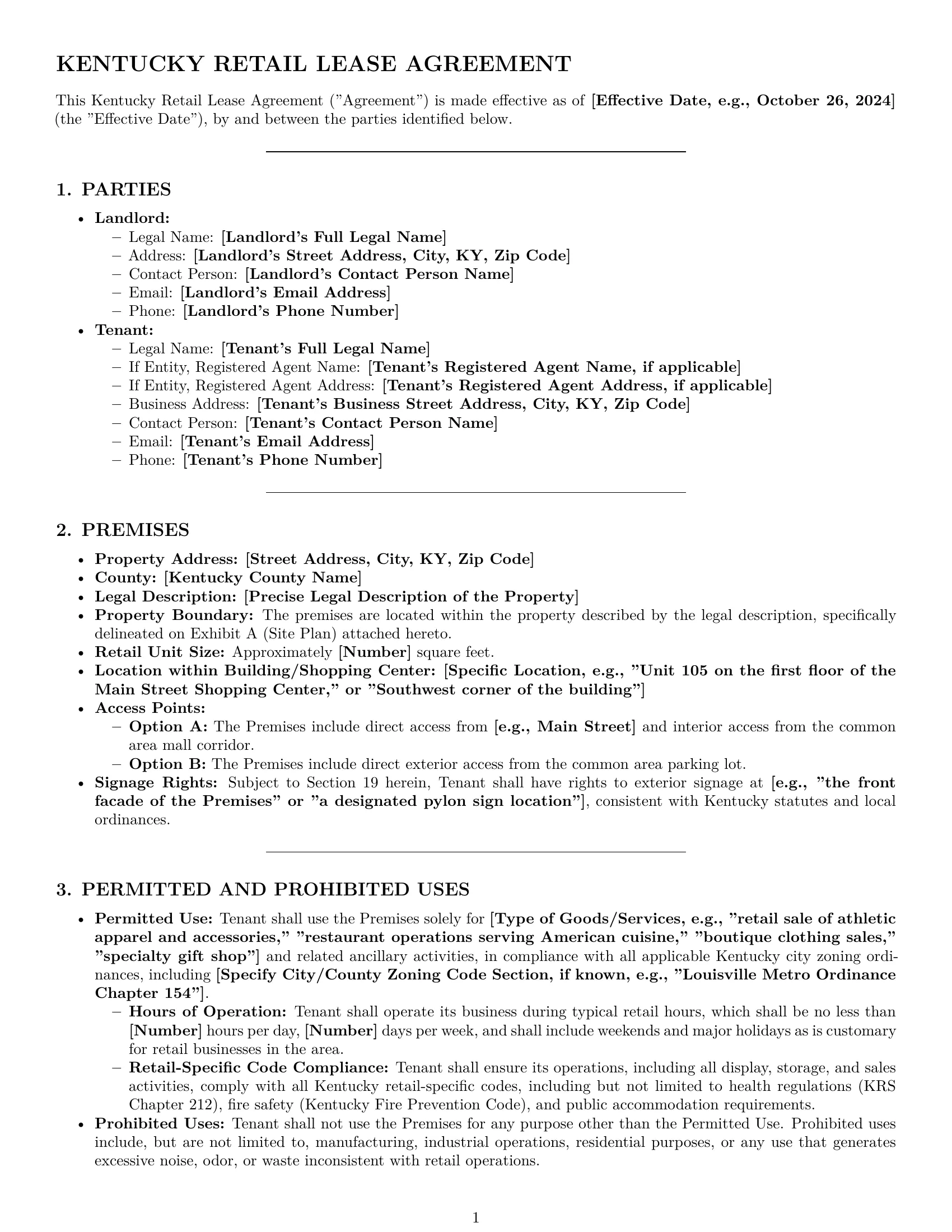 Preview page 1 of Pro Kentucky retail lease agreement template