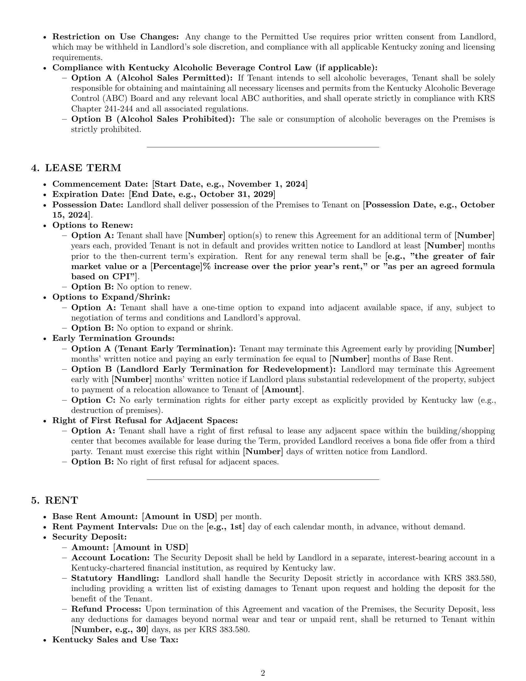 Preview page 2 of Pro Kentucky retail lease agreement template