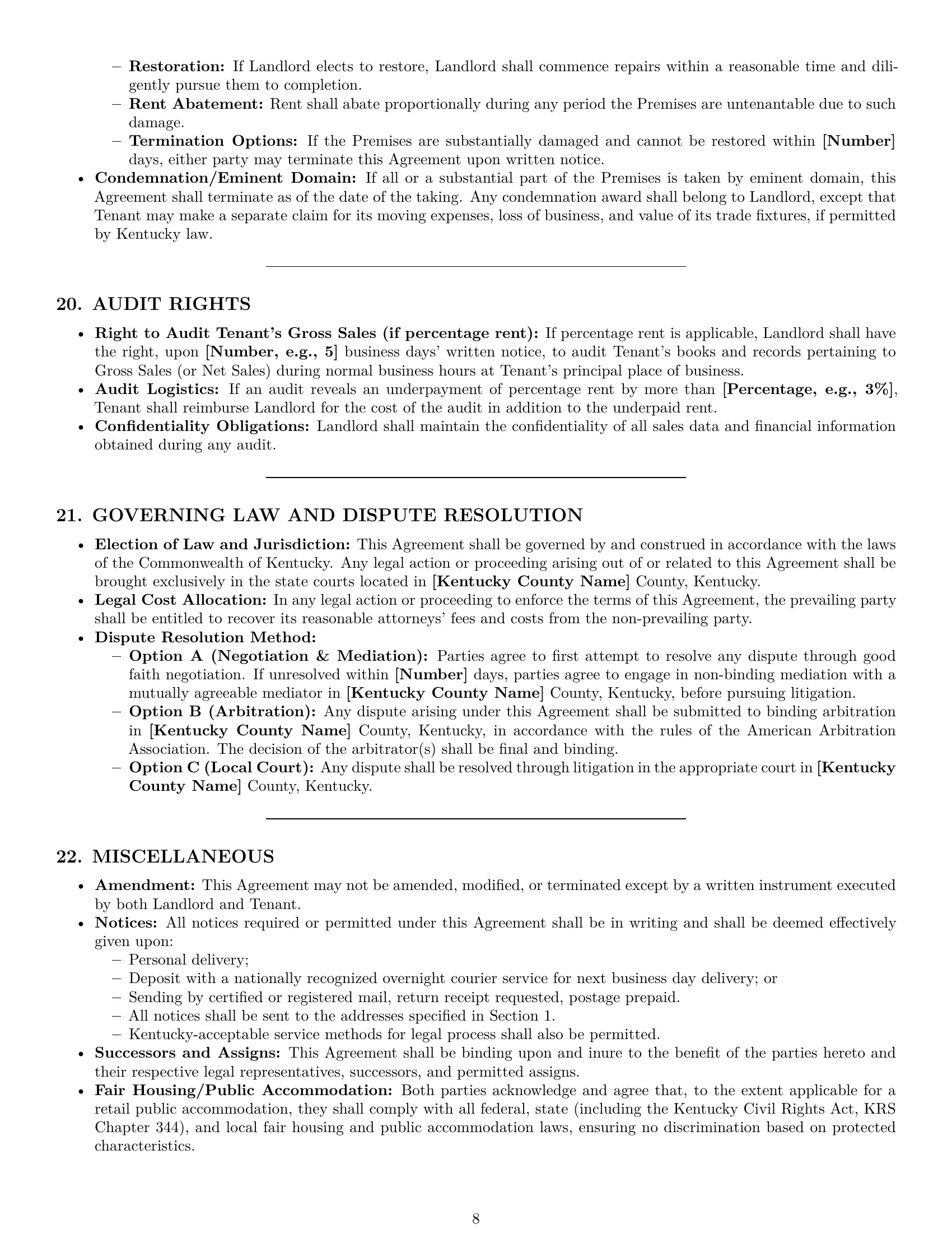 Preview page 8 of Pro Kentucky retail lease agreement template