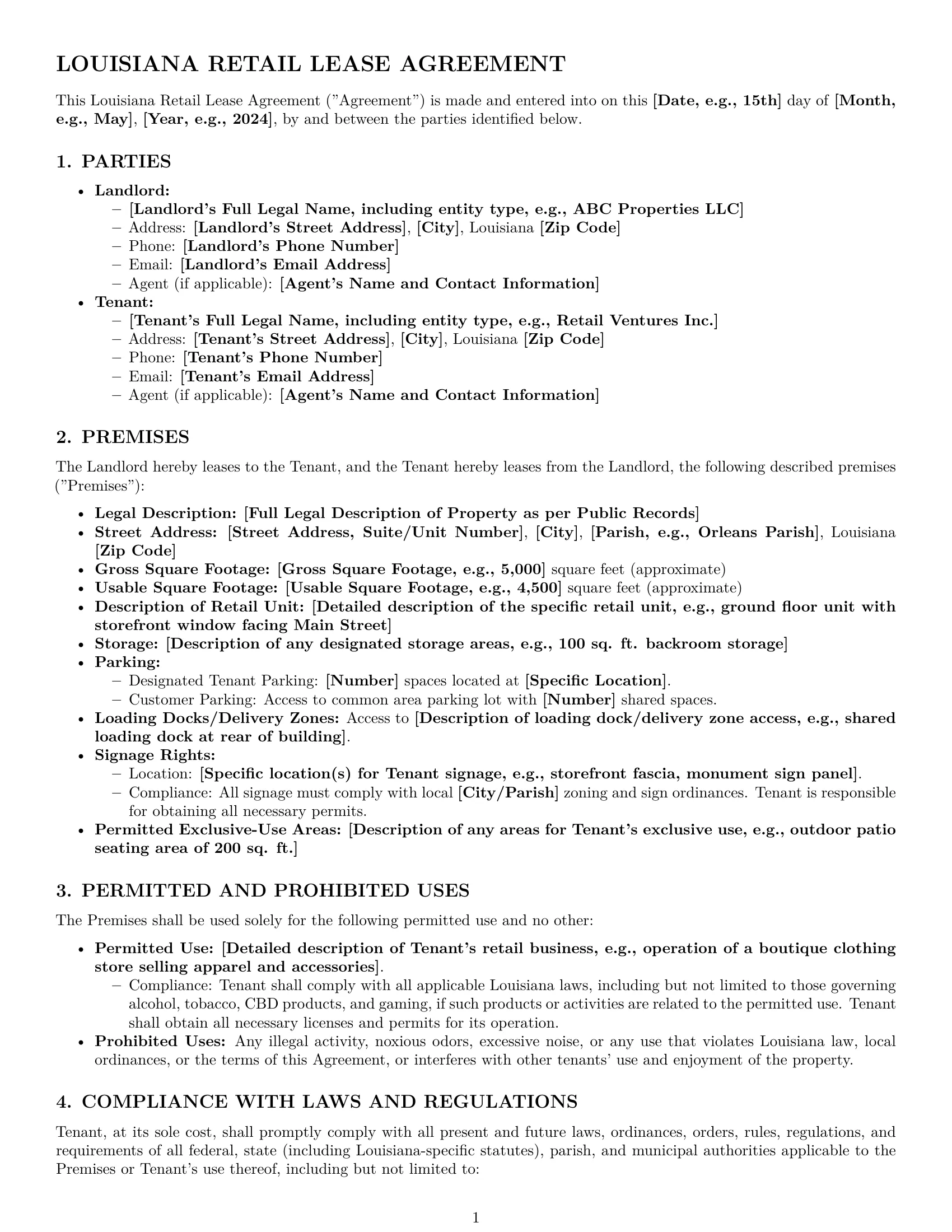 Preview page 1 of Pro Louisiana retail lease agreement template