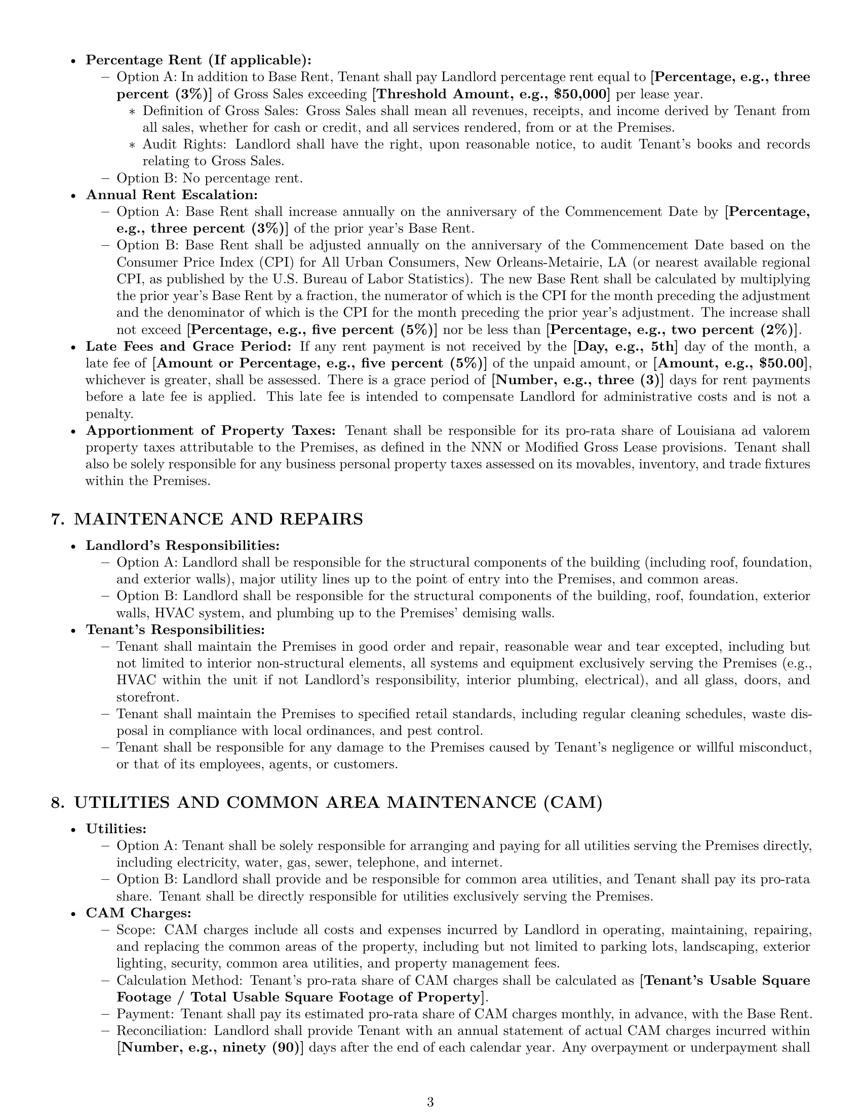 Preview page 3 of Pro Louisiana retail lease agreement template