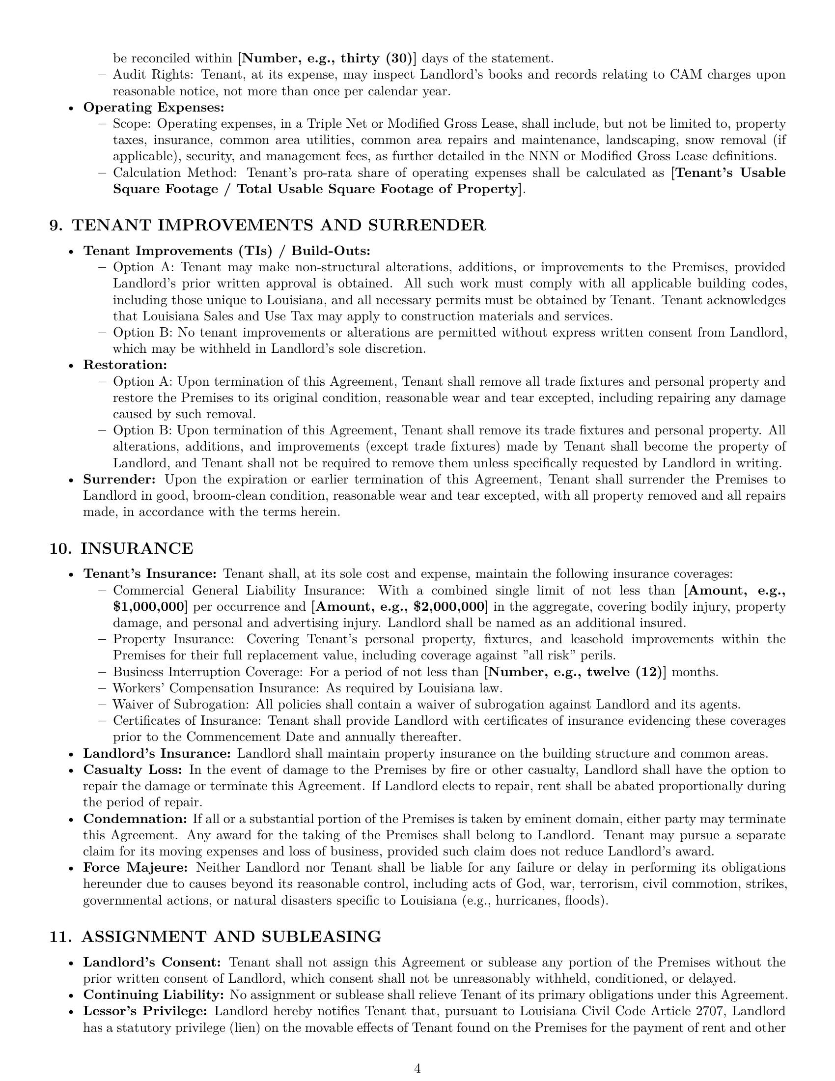 Preview page 4 of Pro Louisiana retail lease agreement template