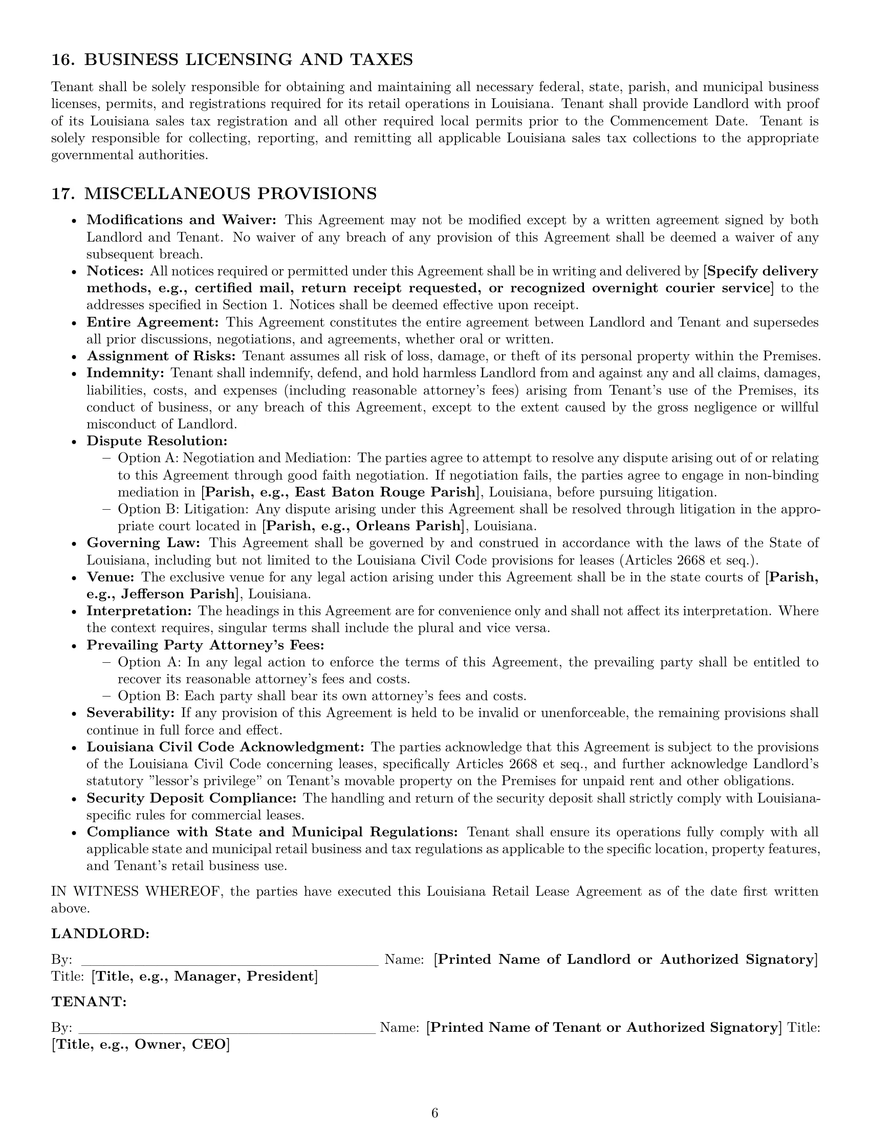 Preview page 6 of Pro Louisiana retail lease agreement template