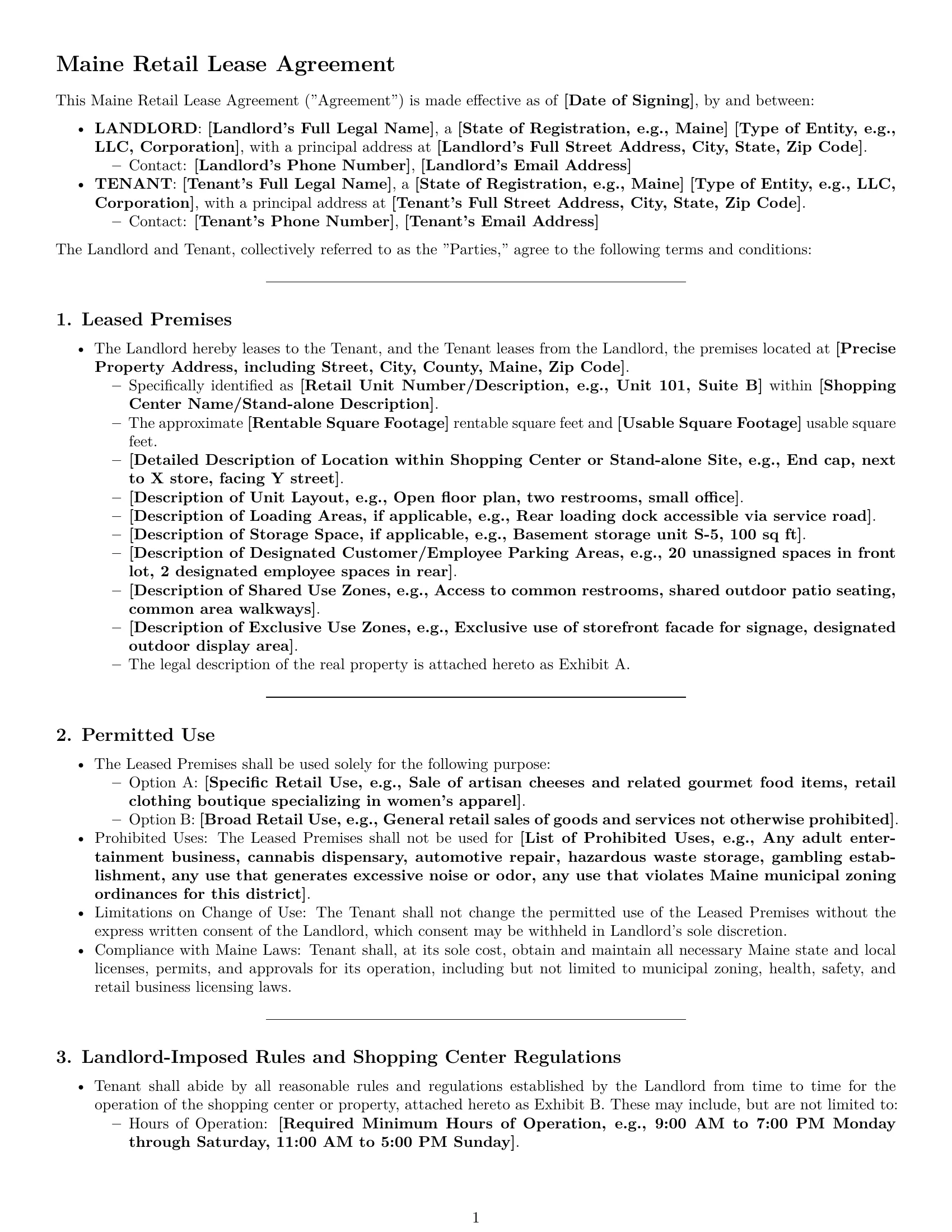 Preview page 1 of Pro Maine retail lease agreement template