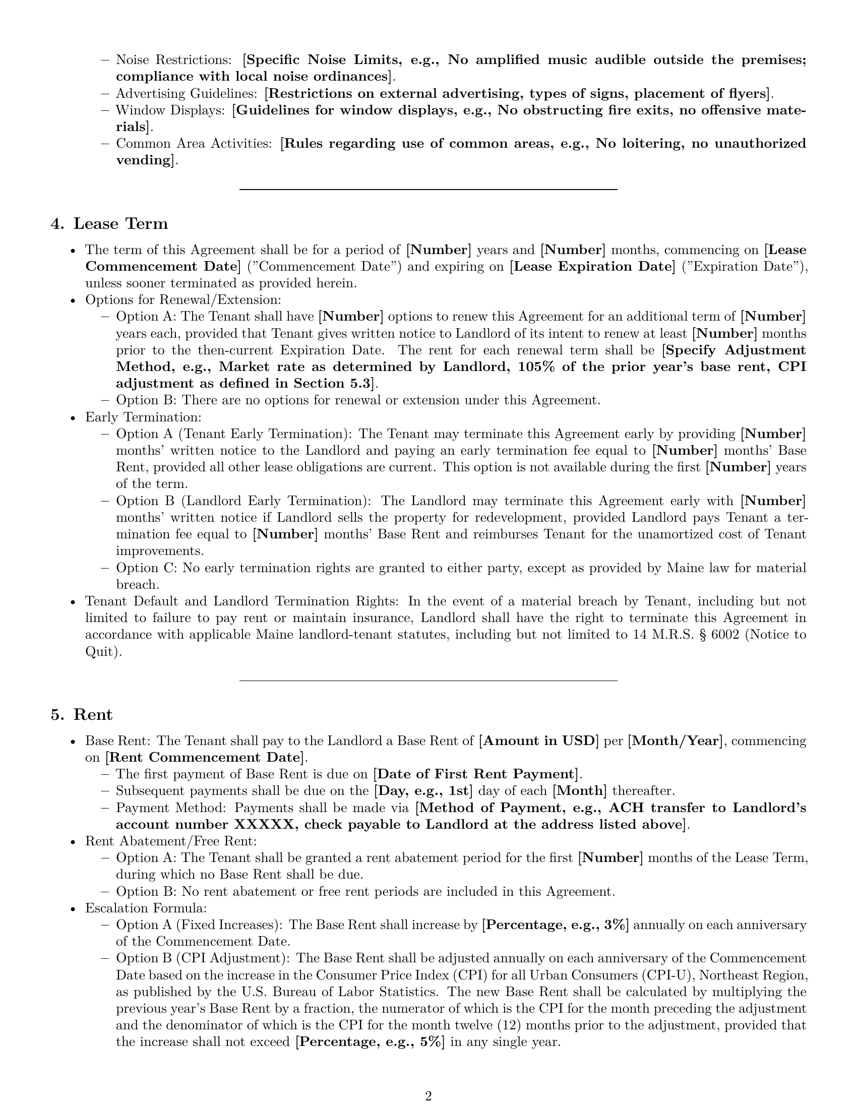 Preview page 2 of Pro Maine retail lease agreement template