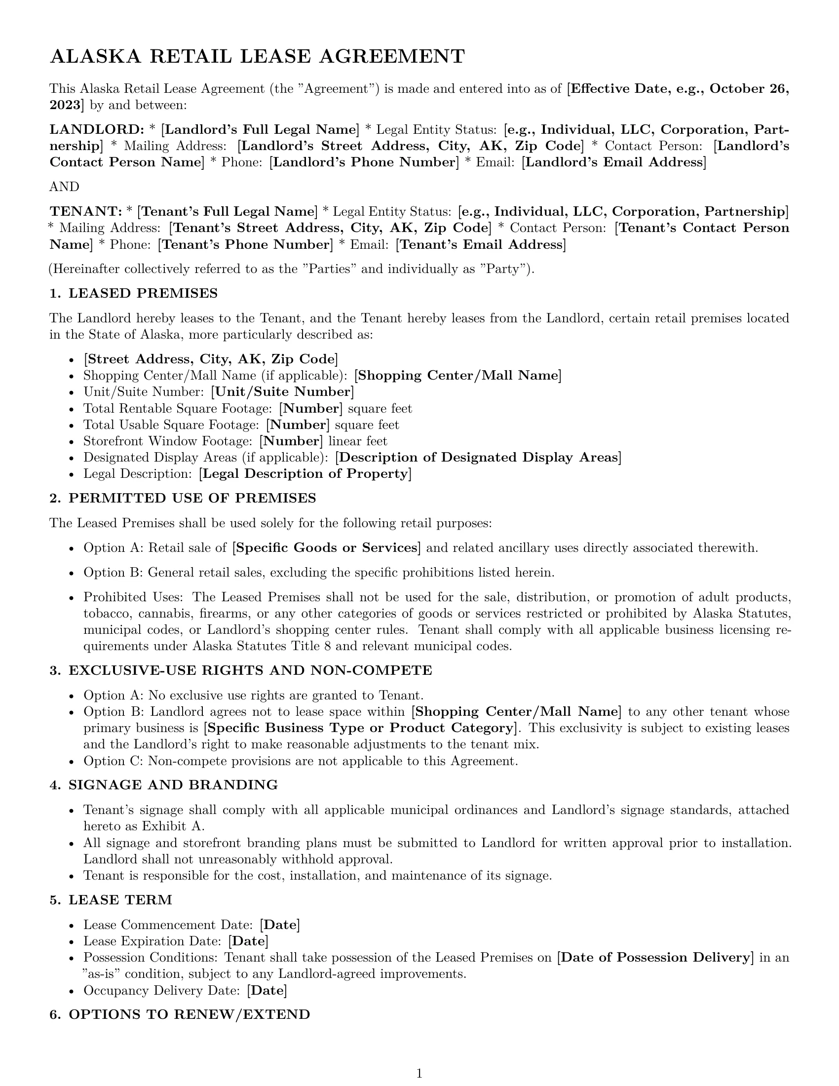 Preview page 1 of Pro Alaska retail lease agreement template