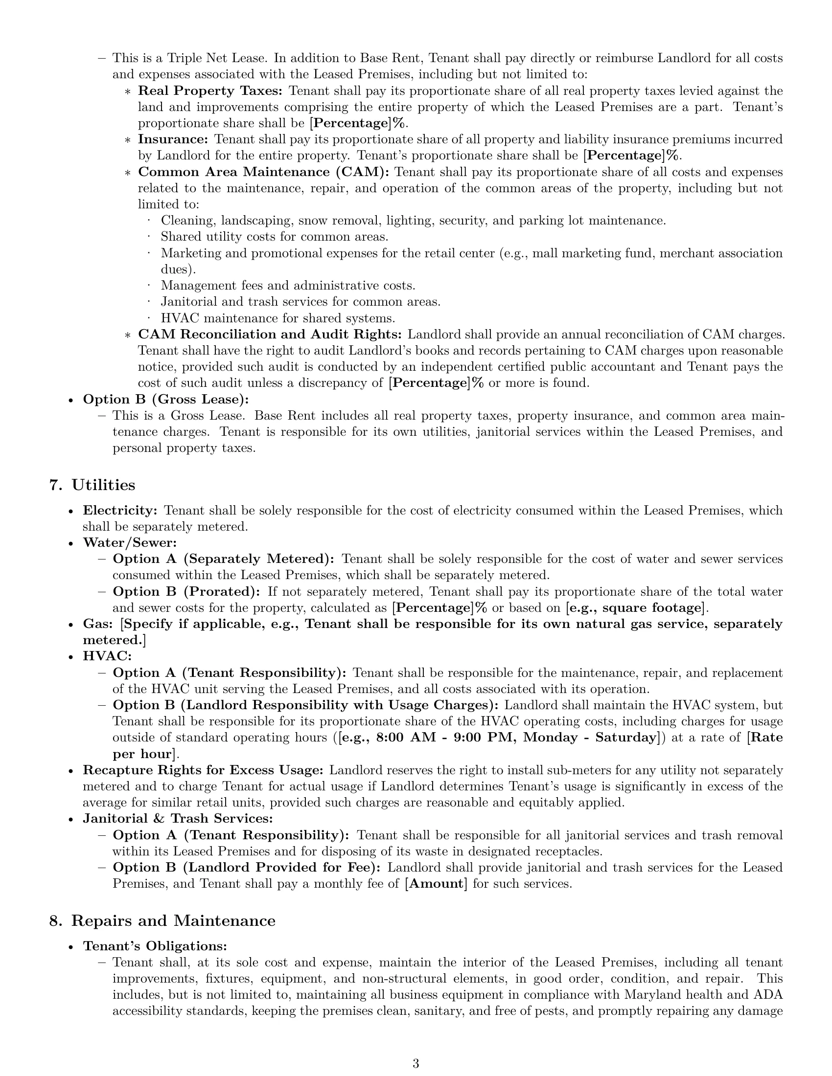 Preview page 3 of Pro Maryland retail lease agreement template