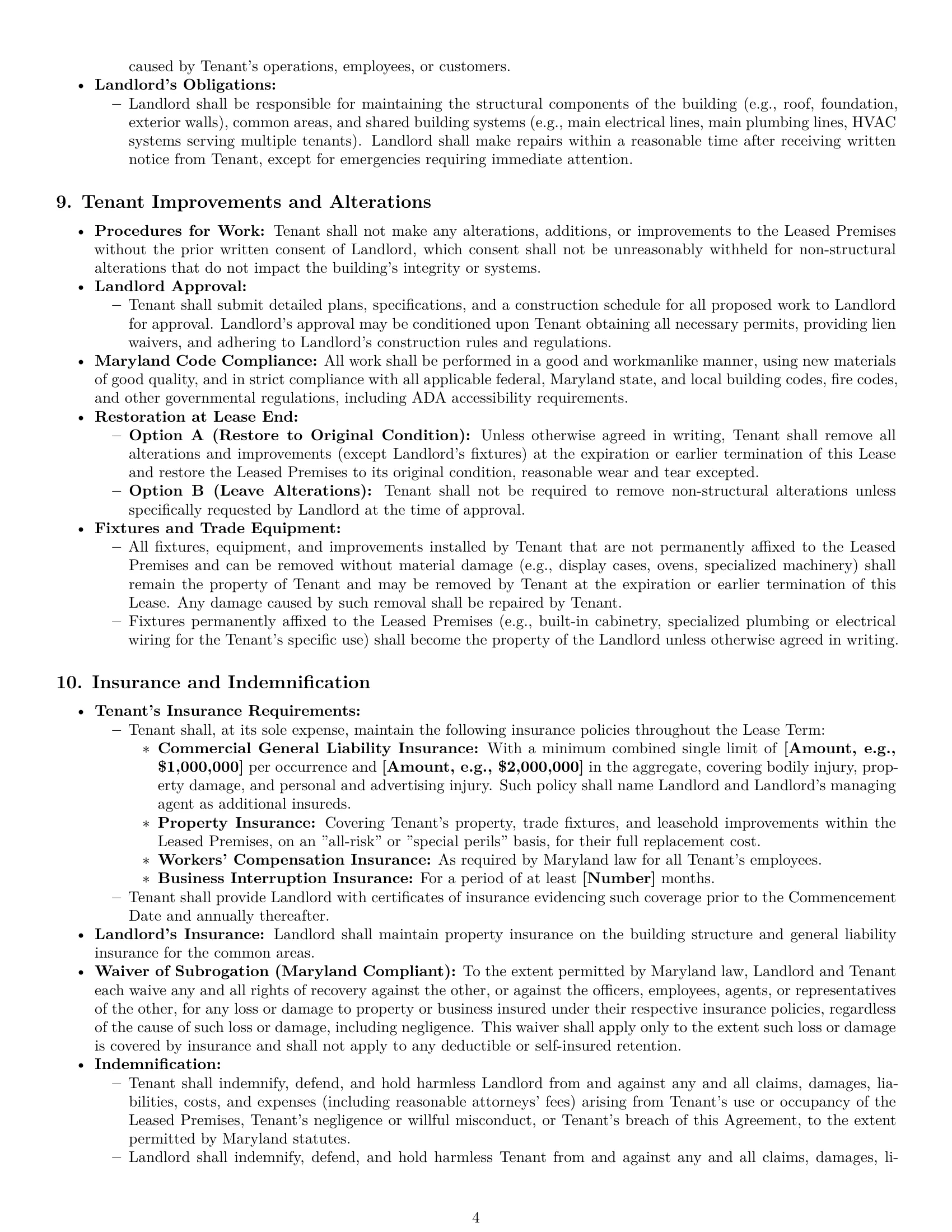 Preview page 4 of Pro Maryland retail lease agreement template