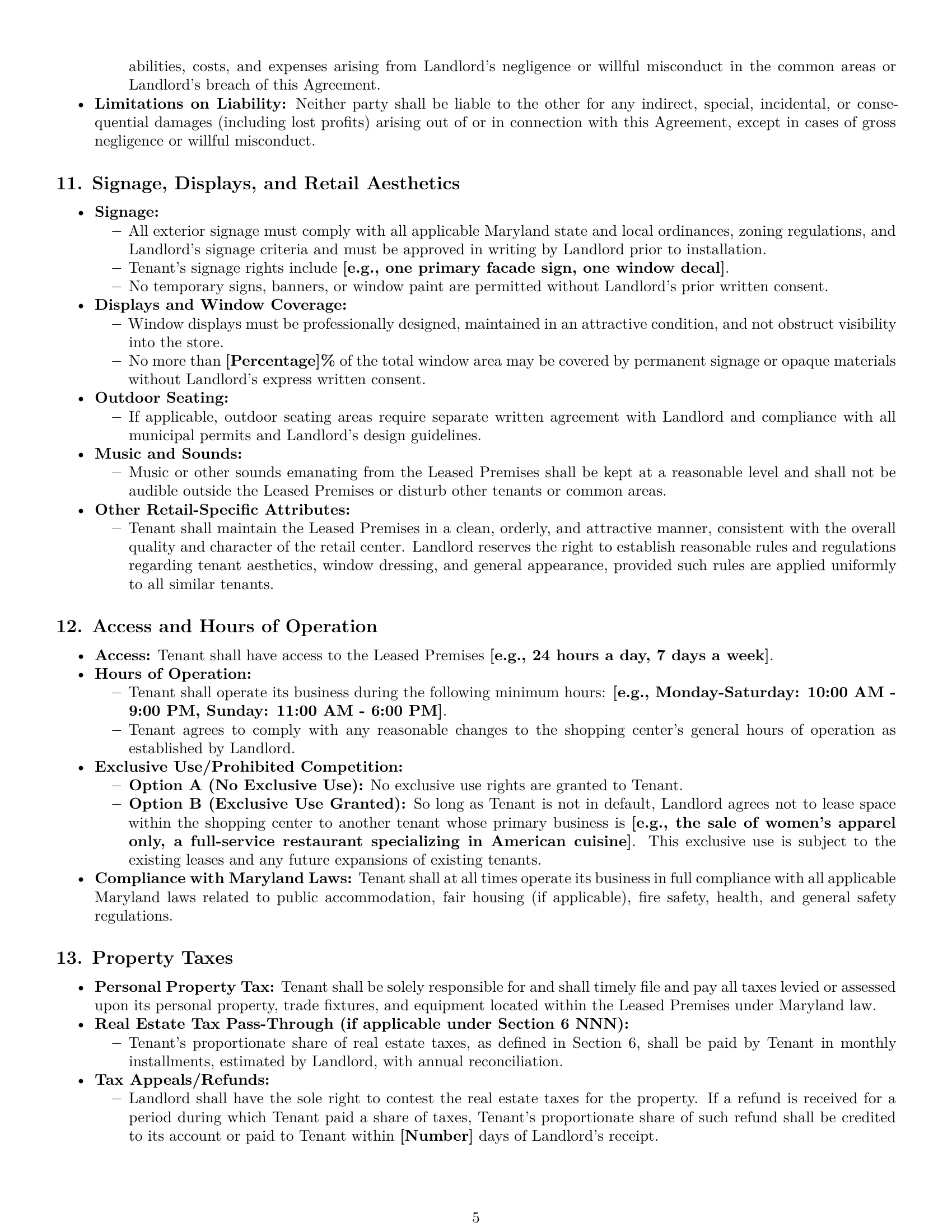 Preview page 5 of Pro Maryland retail lease agreement template