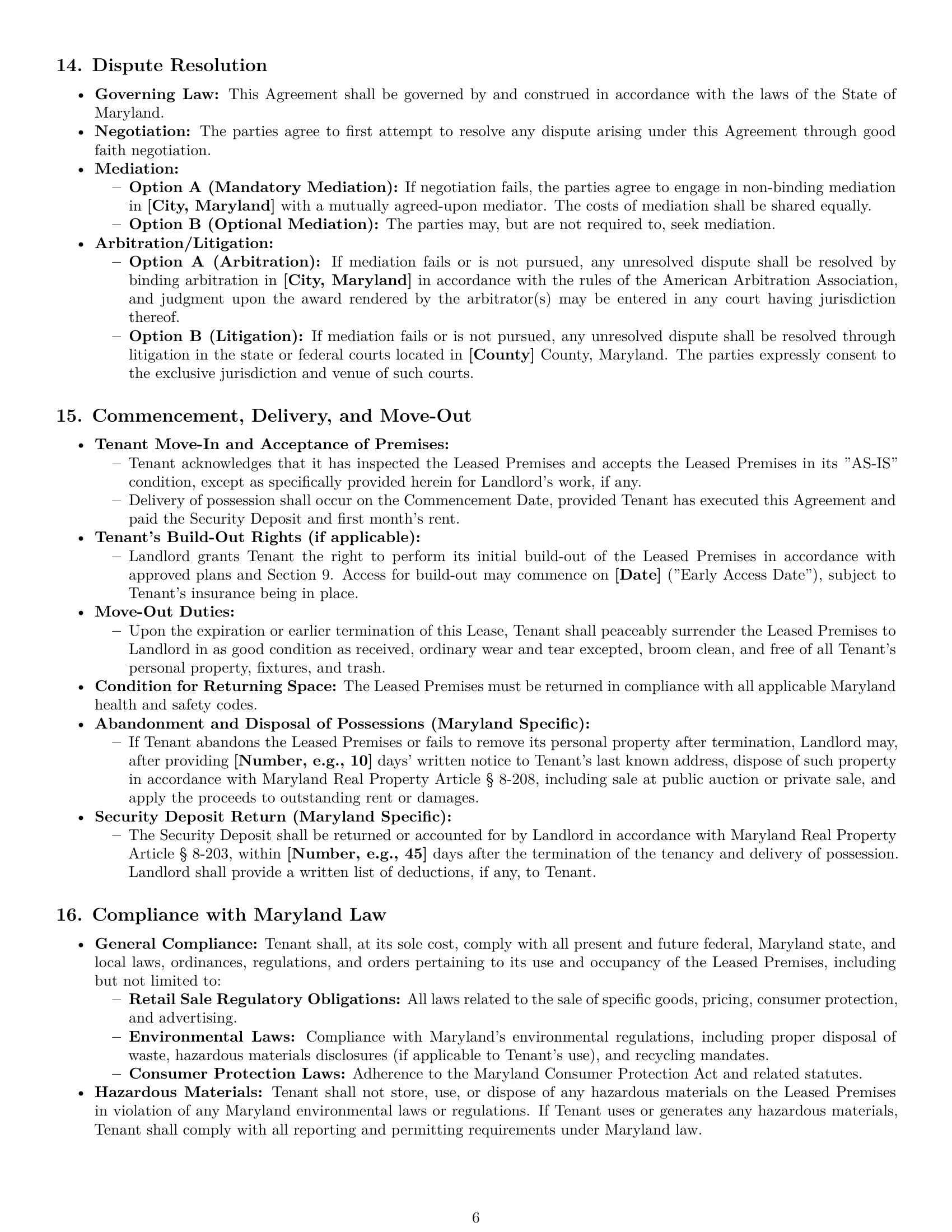Preview page 6 of Pro Maryland retail lease agreement template