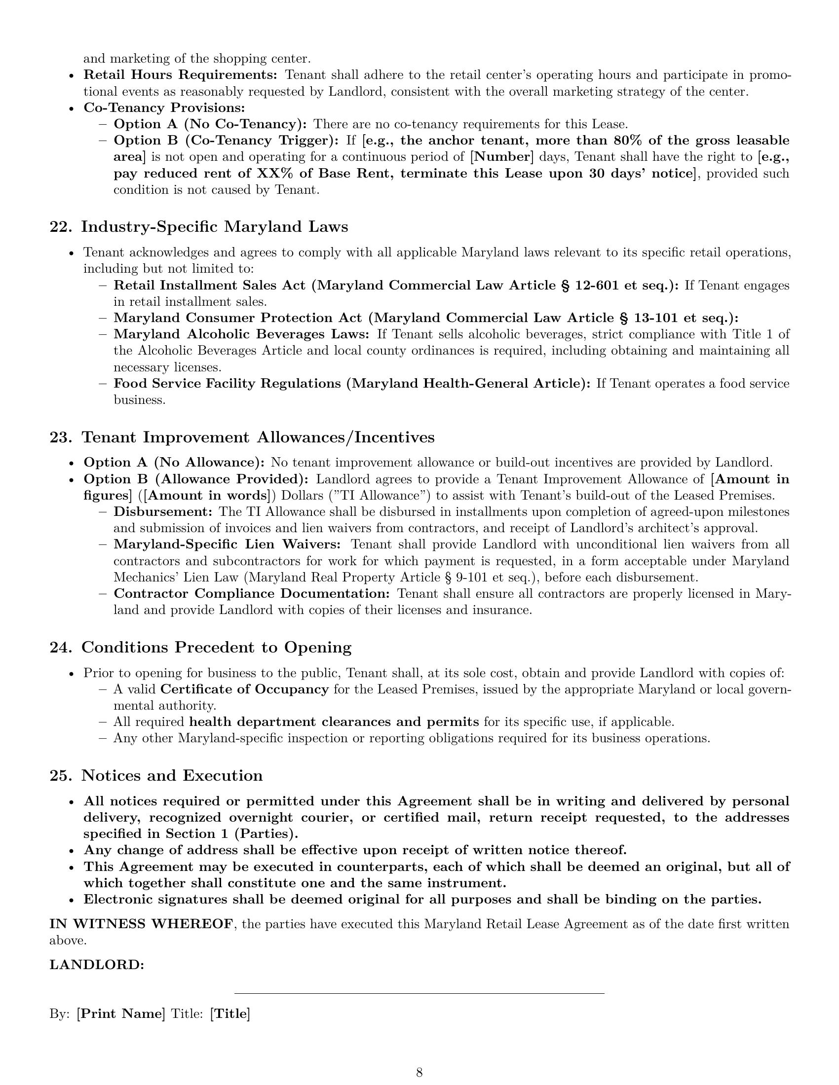 Preview page 8 of Pro Maryland retail lease agreement template