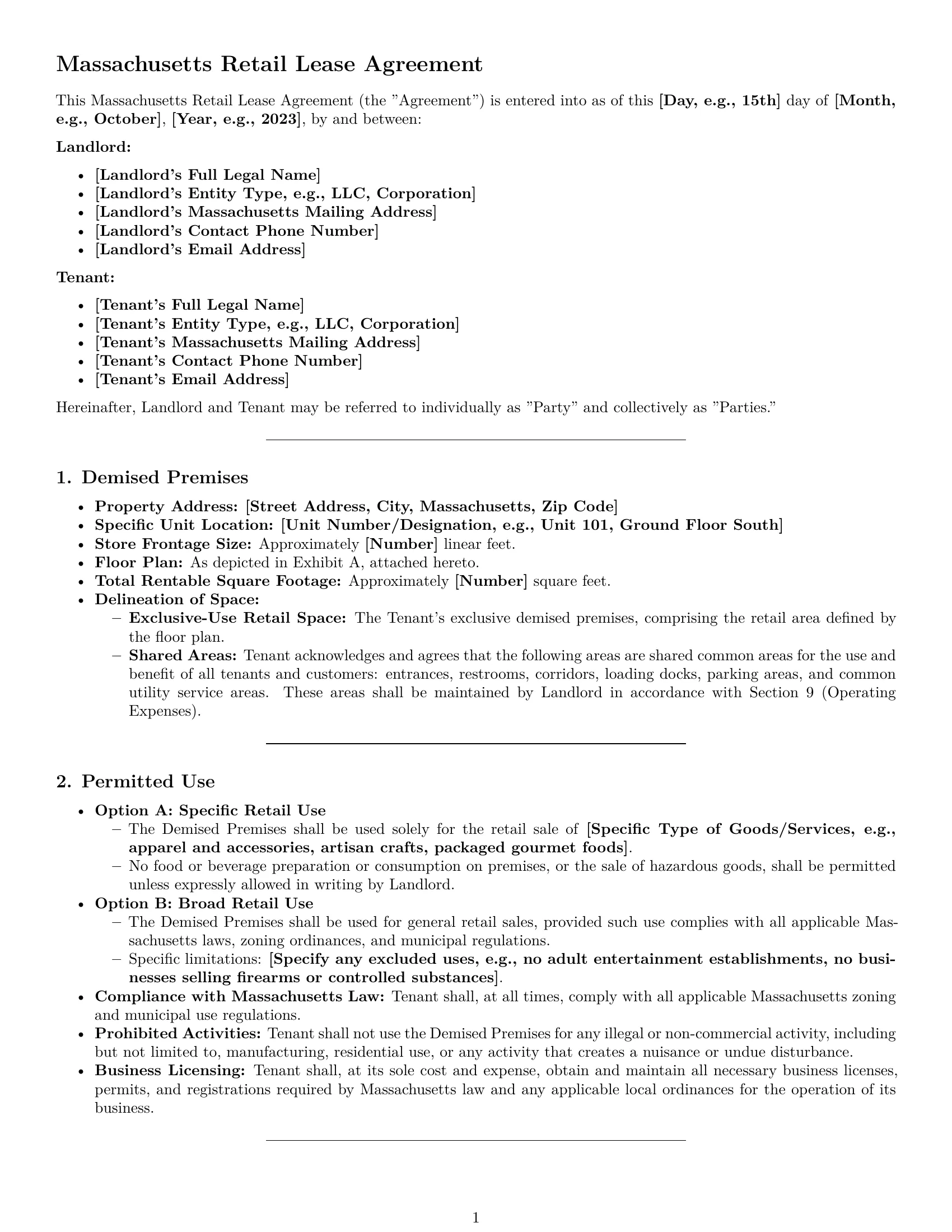 Preview page 1 of Pro Massachusetts retail lease agreement template