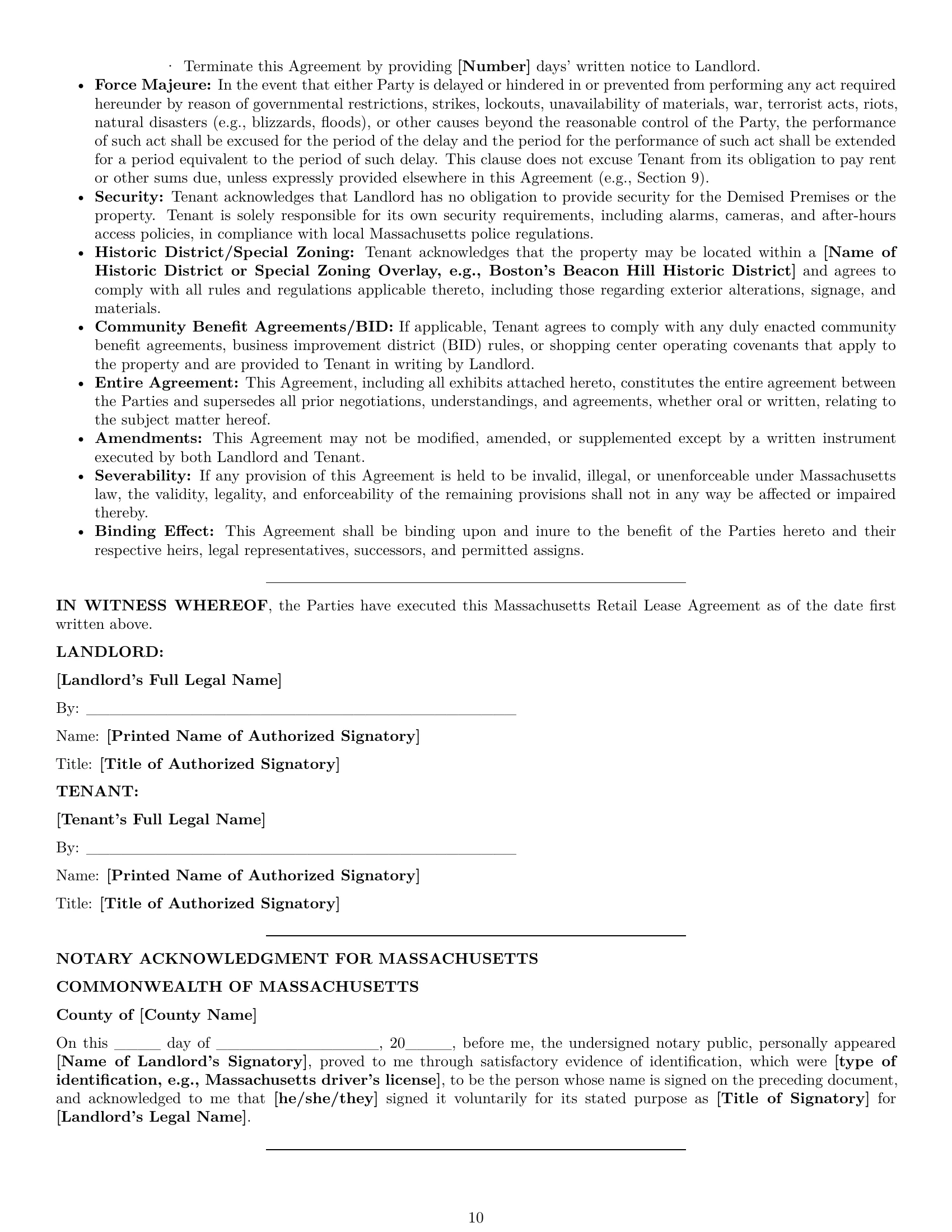 Preview page 10 of Pro Massachusetts retail lease agreement template