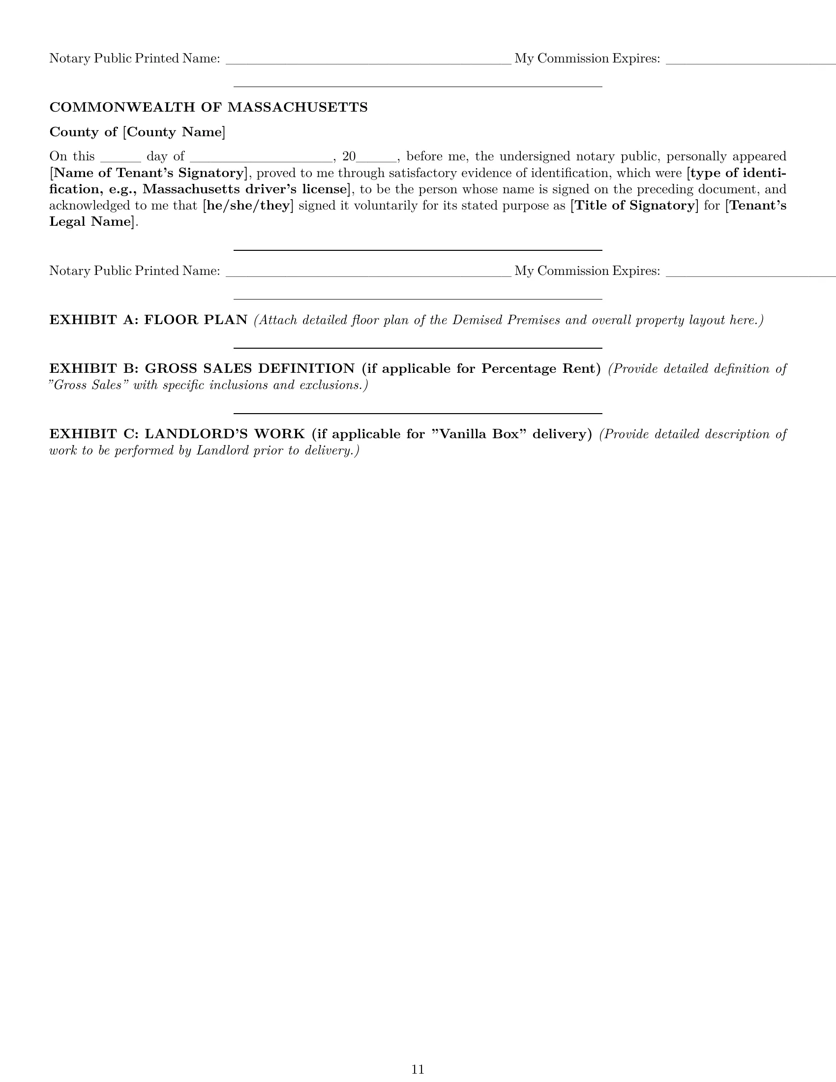 Preview page 11 of Pro Massachusetts retail lease agreement template