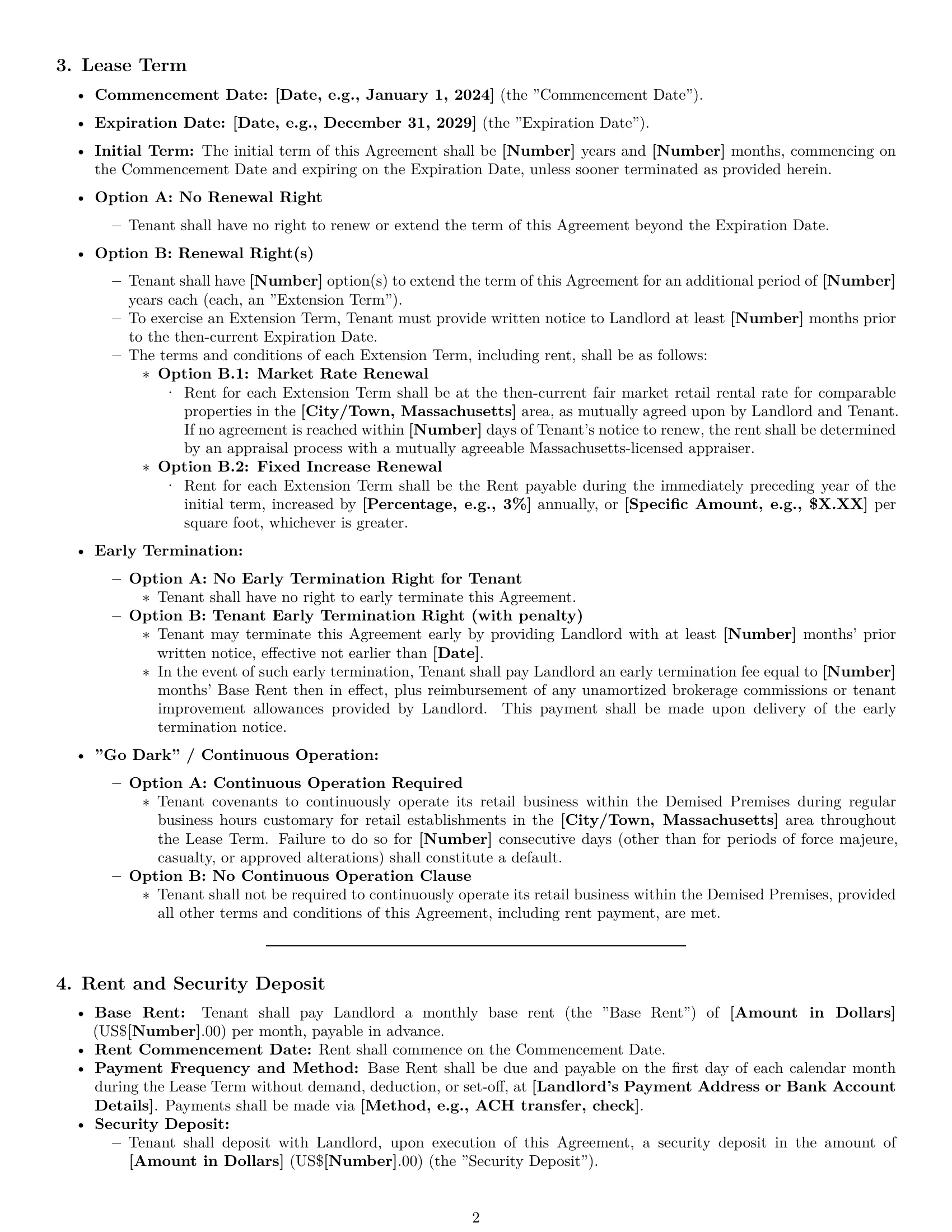 Preview page 2 of Pro Massachusetts retail lease agreement template
