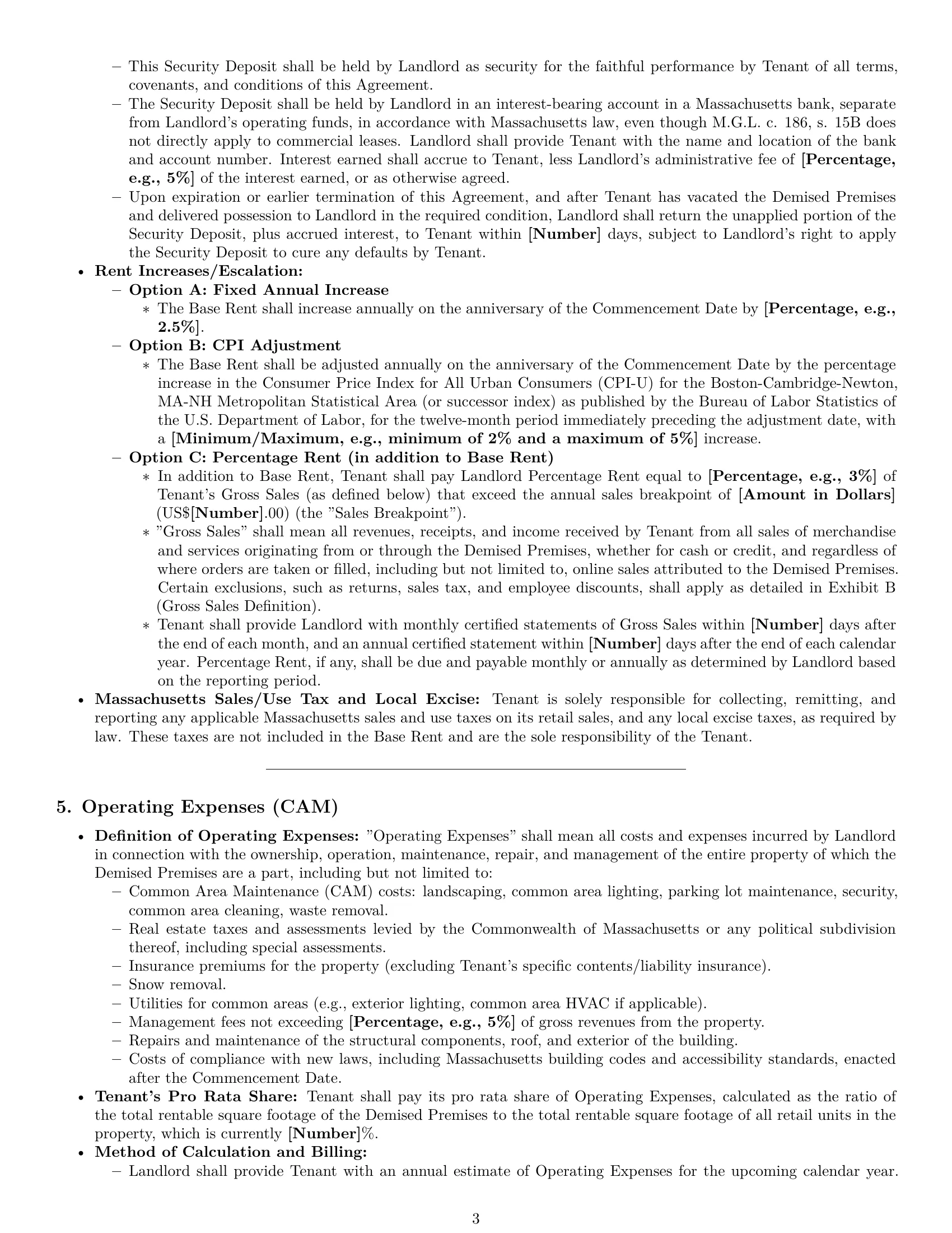 Preview page 3 of Pro Massachusetts retail lease agreement template