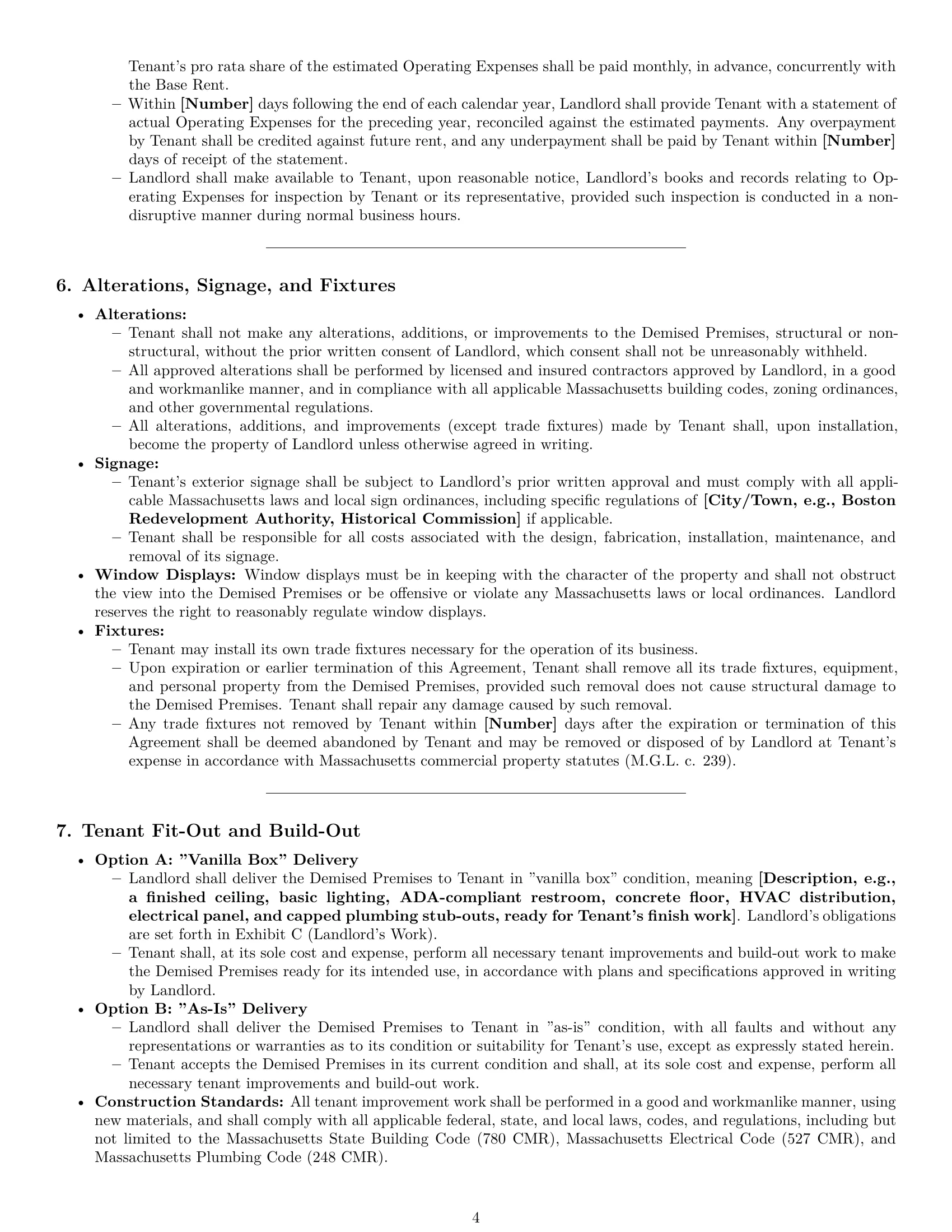 Preview page 4 of Pro Massachusetts retail lease agreement template