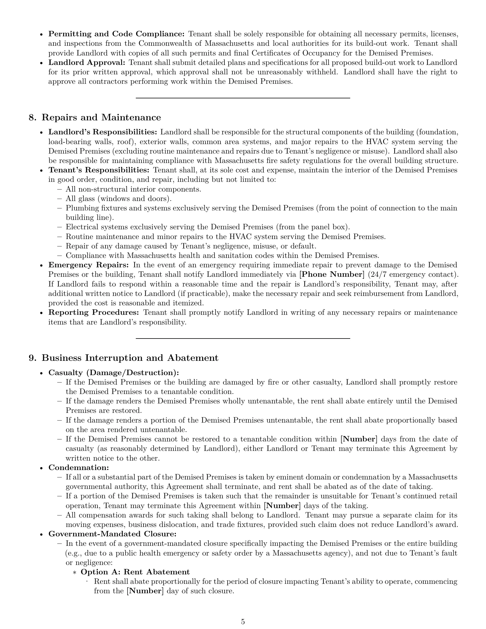 Preview page 5 of Pro Massachusetts retail lease agreement template