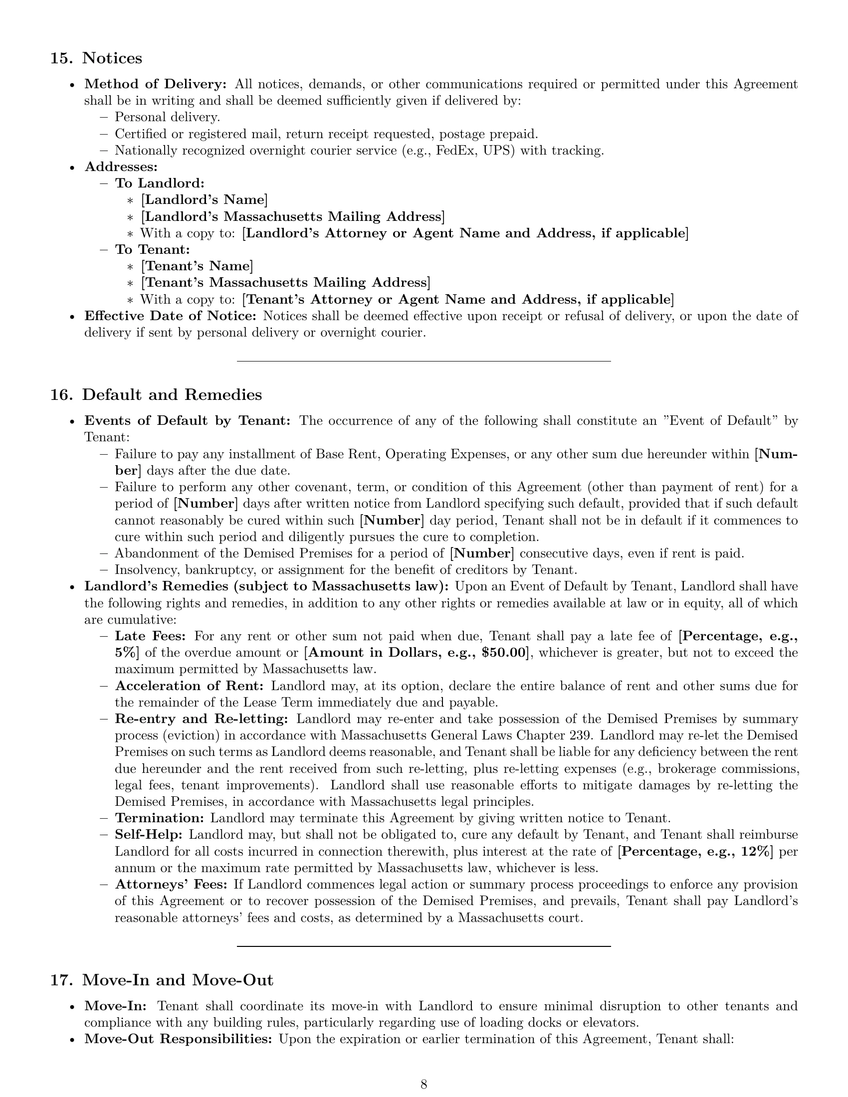 Preview page 8 of Pro Massachusetts retail lease agreement template
