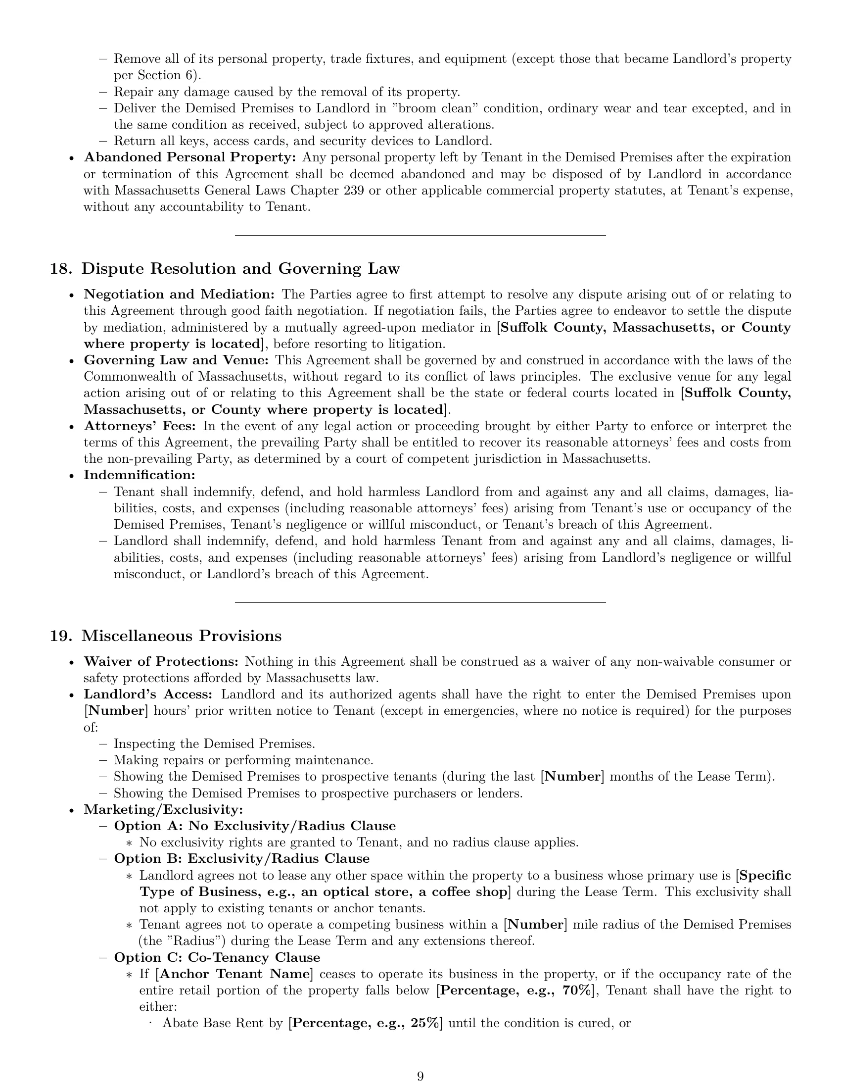 Preview page 9 of Pro Massachusetts retail lease agreement template