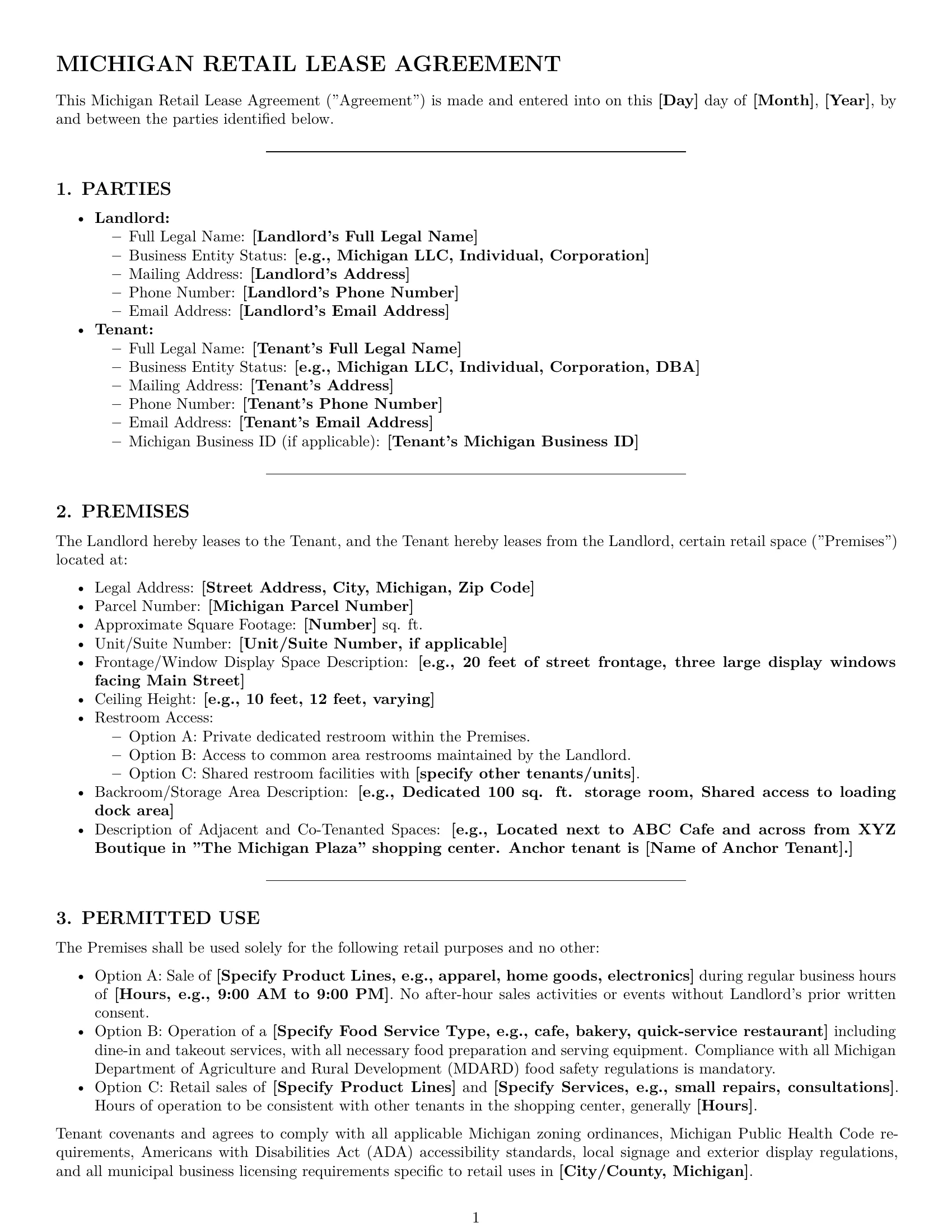Preview page 1 of Pro Michigan retail lease agreement template