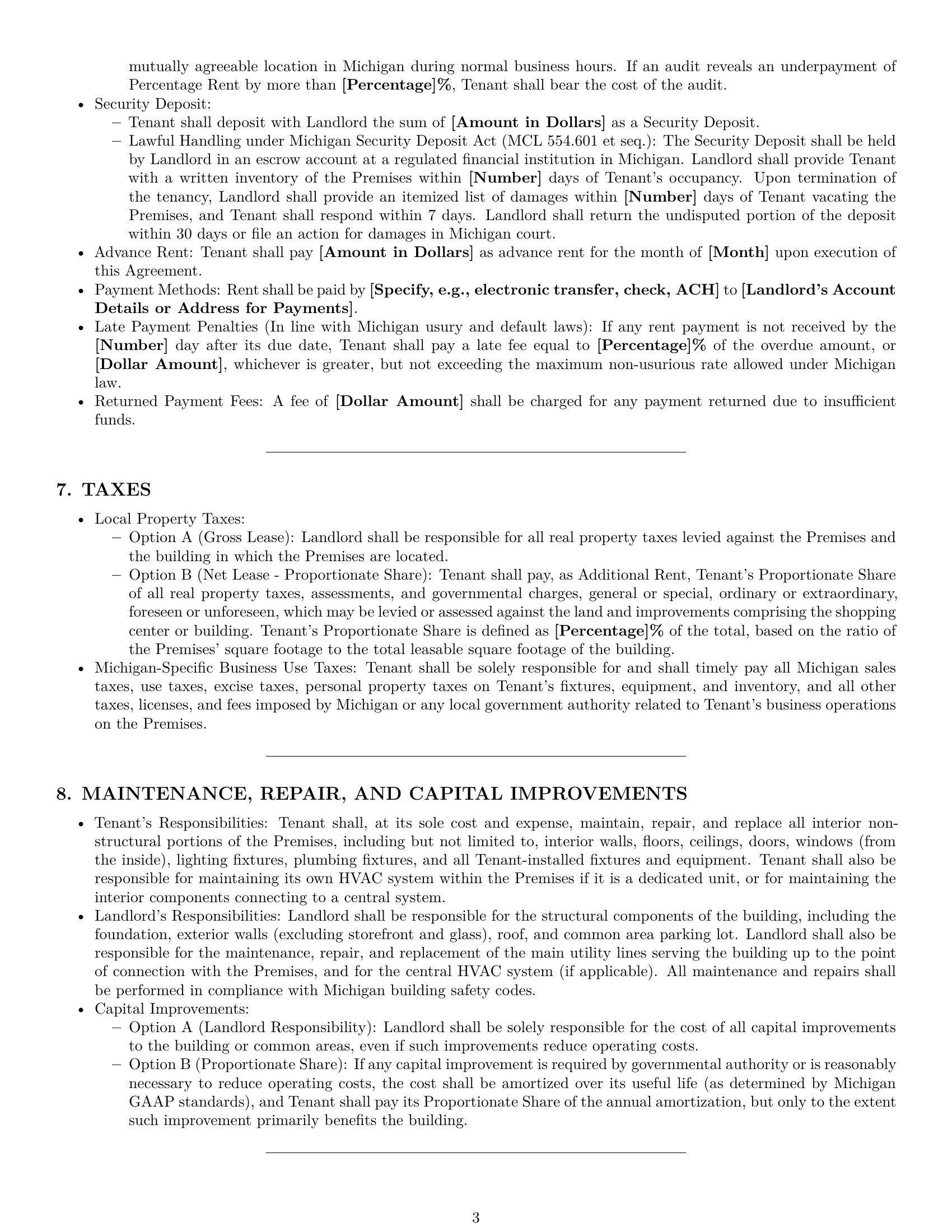 Preview page 3 of Pro Michigan retail lease agreement template