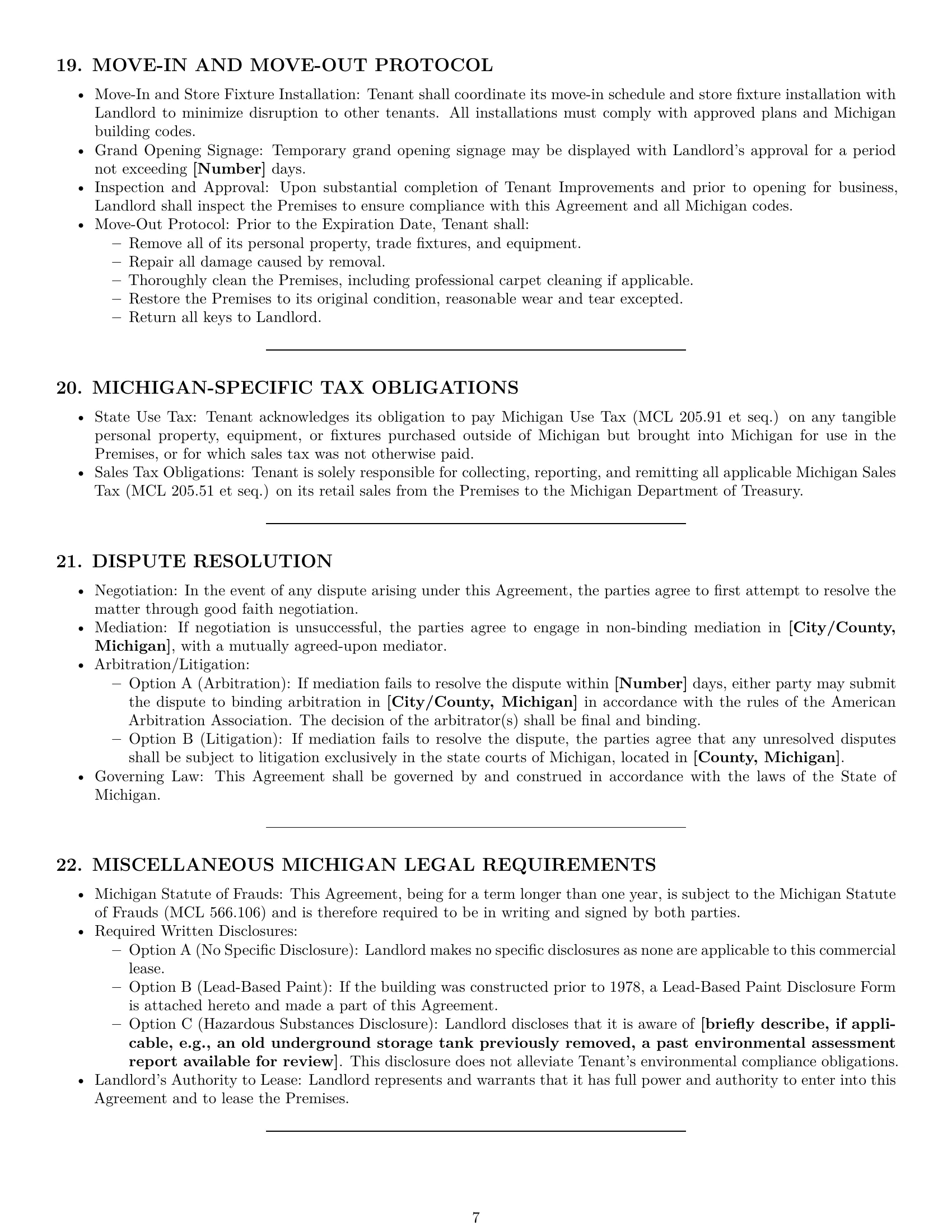 Preview page 7 of Pro Michigan retail lease agreement template