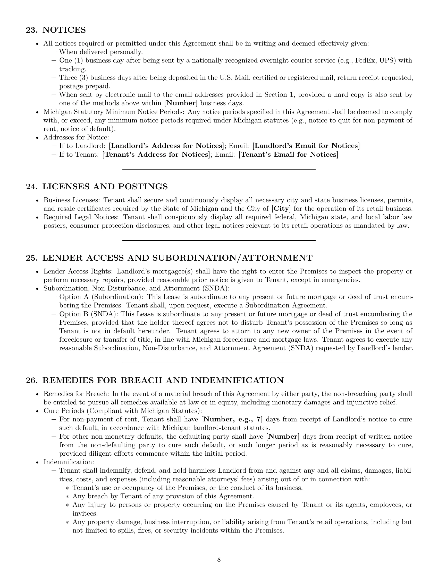 Preview page 8 of Pro Michigan retail lease agreement template