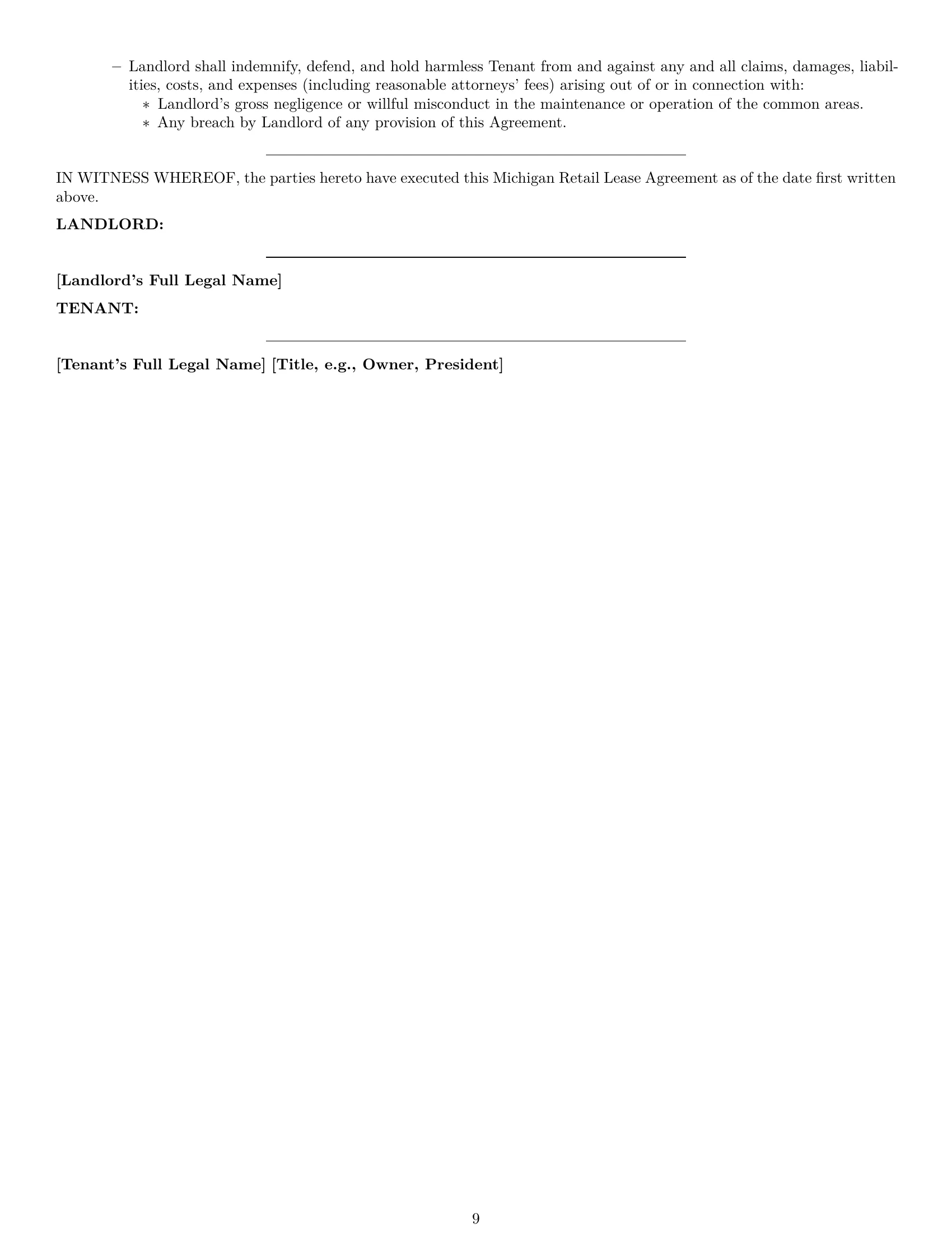 Preview page 9 of Pro Michigan retail lease agreement template
