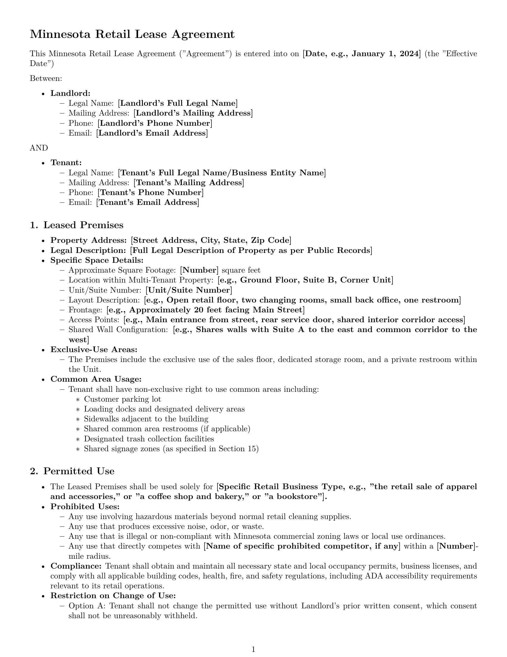 Preview page 1 of Pro Minnesota retail lease agreement template