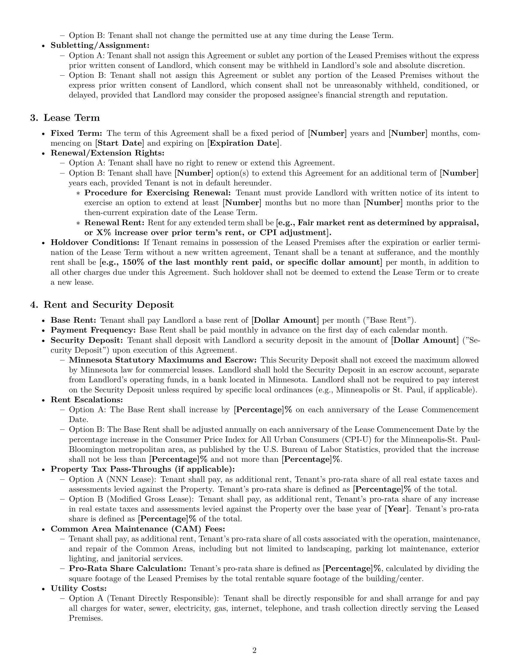 Preview page 2 of Pro Minnesota retail lease agreement template