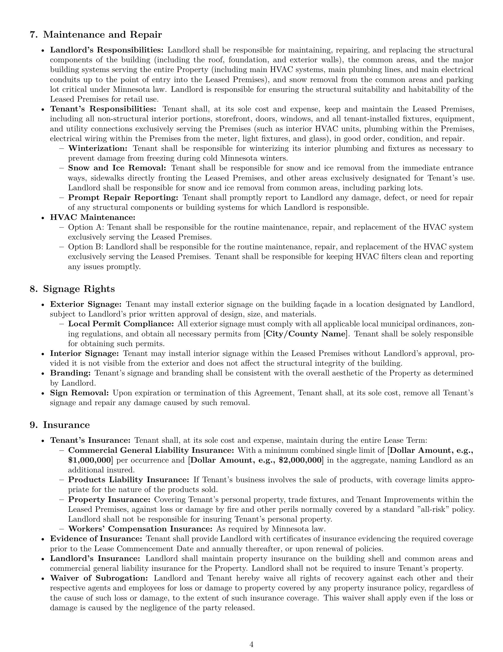 Preview page 4 of Pro Minnesota retail lease agreement template