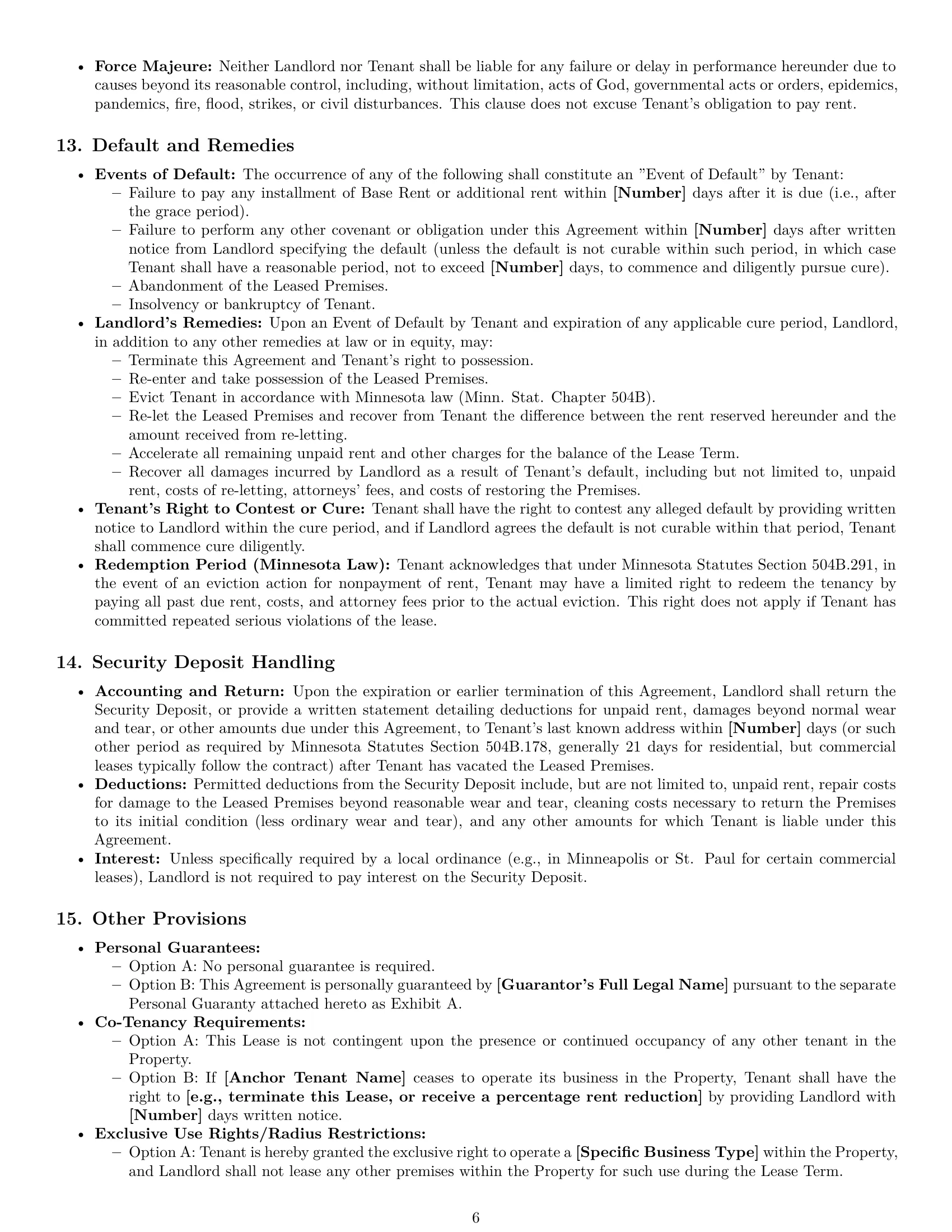 Preview page 6 of Pro Minnesota retail lease agreement template