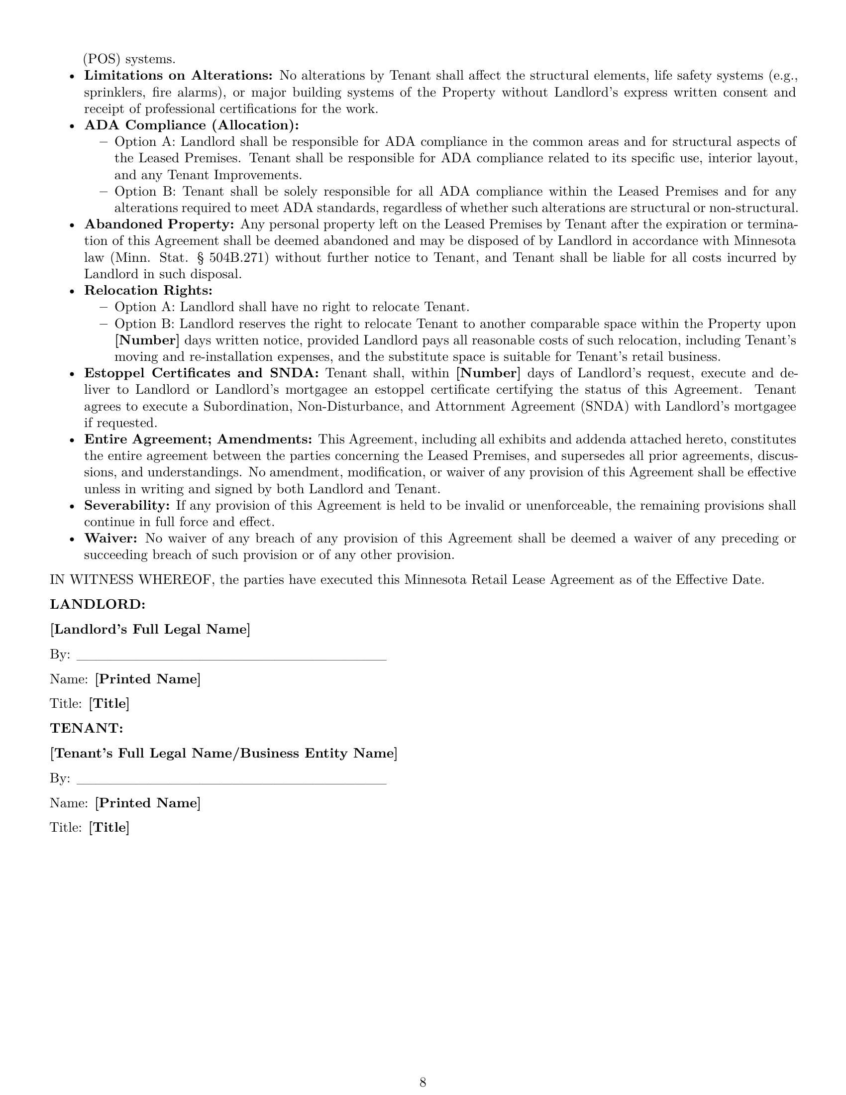Preview page 8 of Pro Minnesota retail lease agreement template