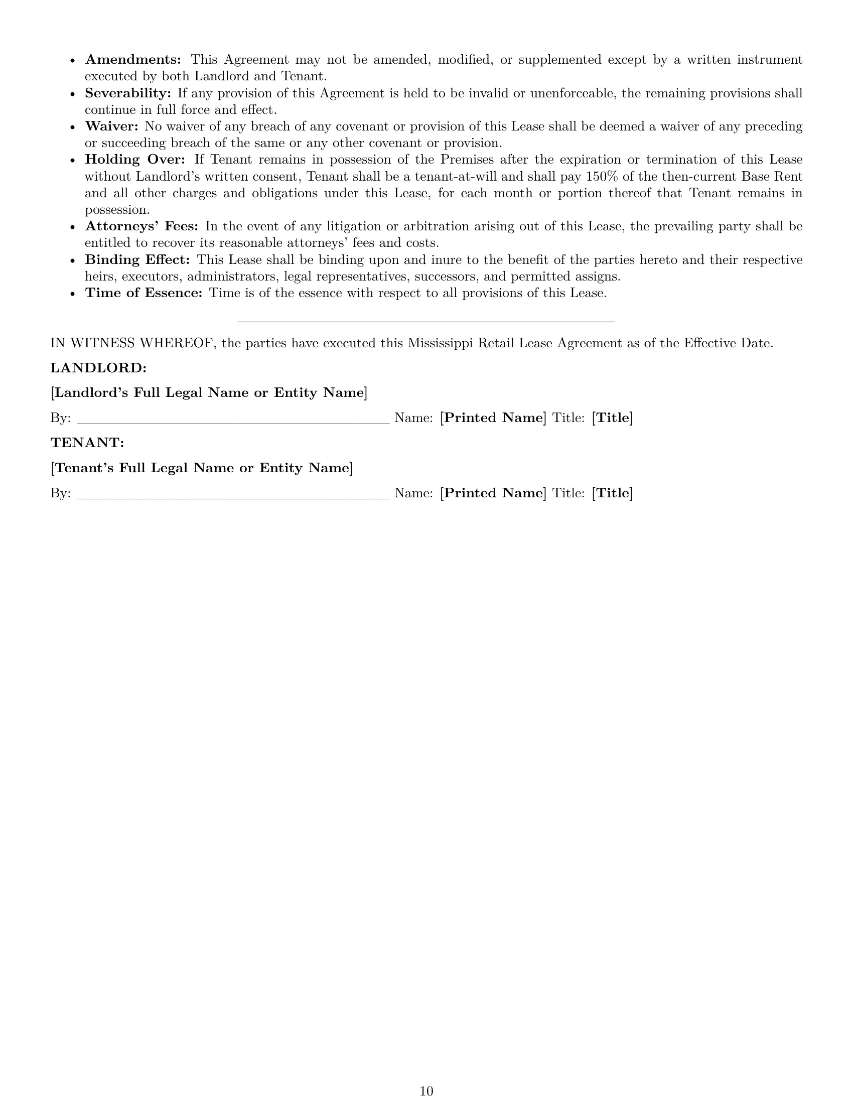 Preview page 10 of Pro Mississippi retail lease agreement template