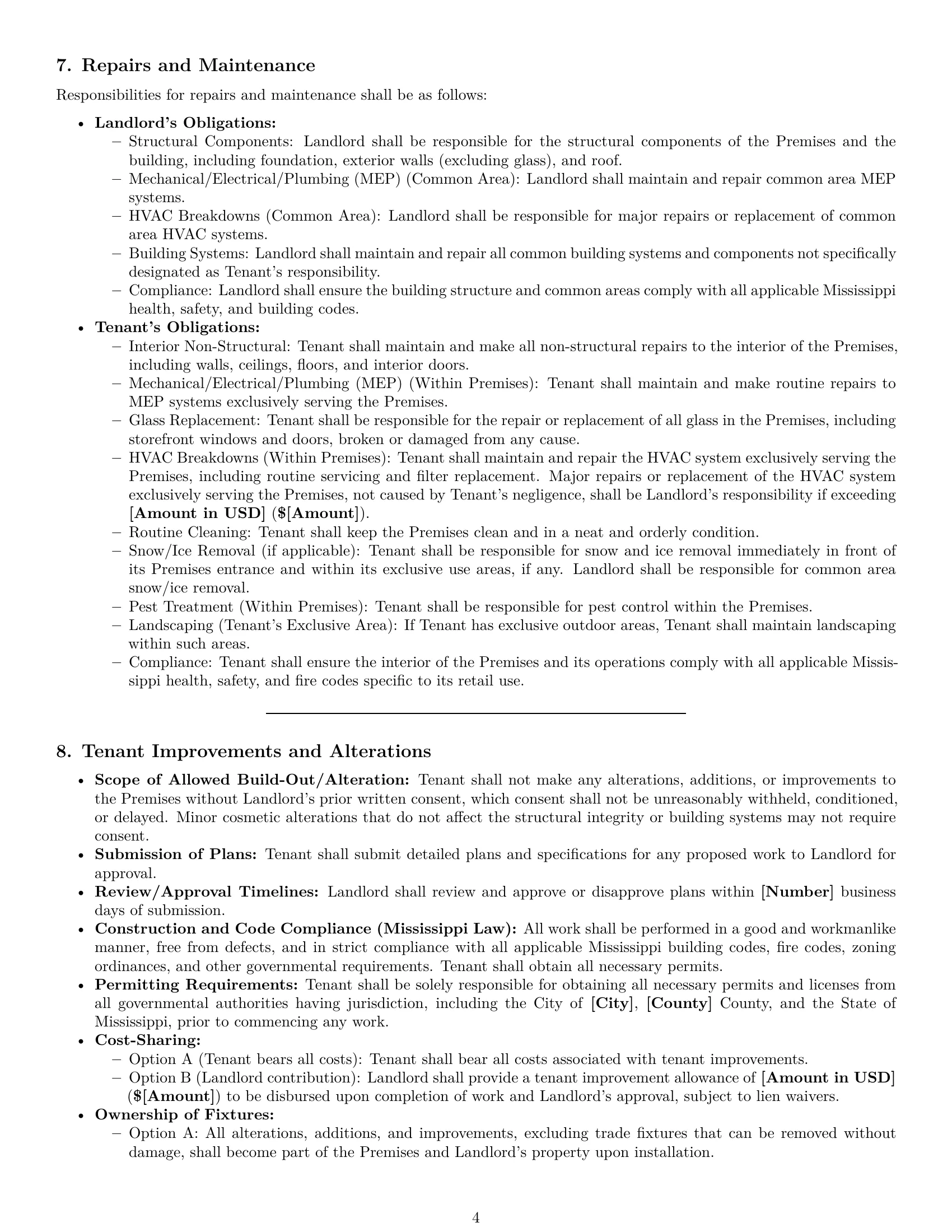 Preview page 4 of Pro Mississippi retail lease agreement template