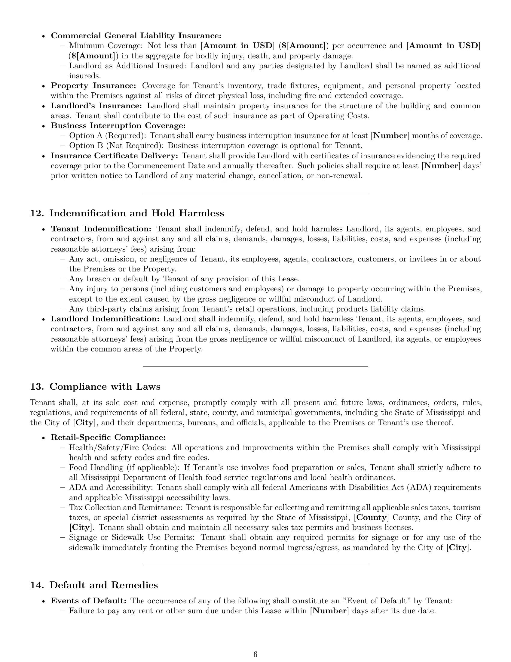 Preview page 6 of Pro Mississippi retail lease agreement template