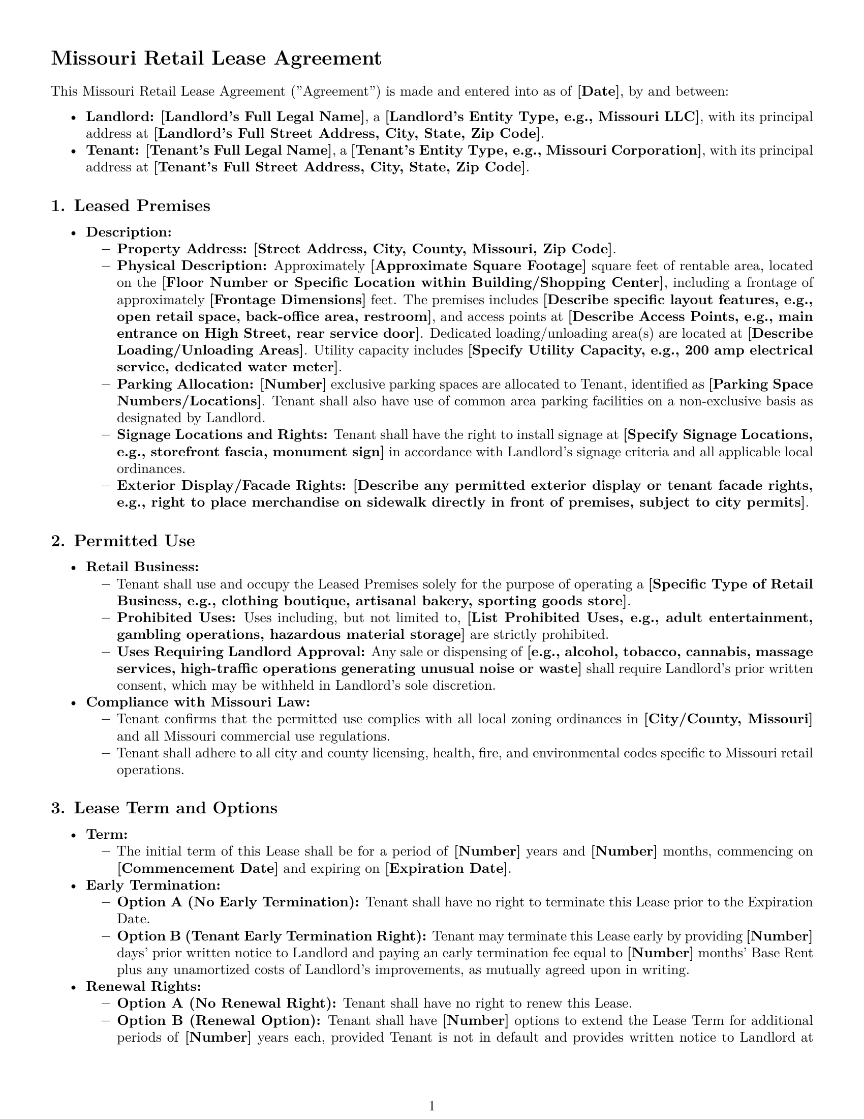 Preview page 1 of Pro Missouri retail lease agreement template