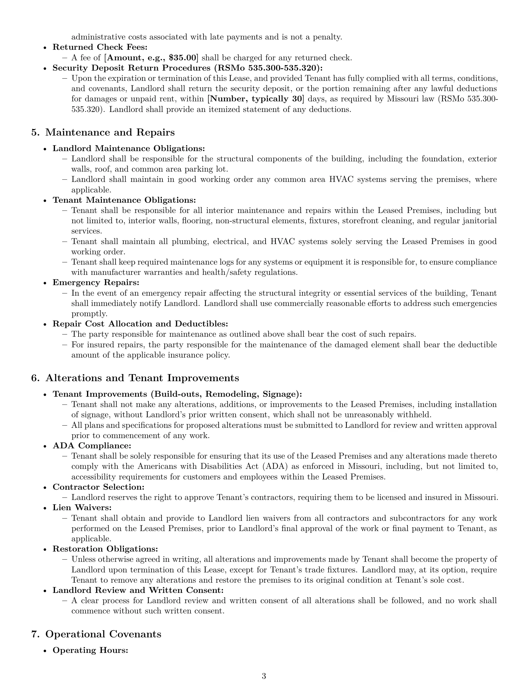 Preview page 3 of Pro Missouri retail lease agreement template
