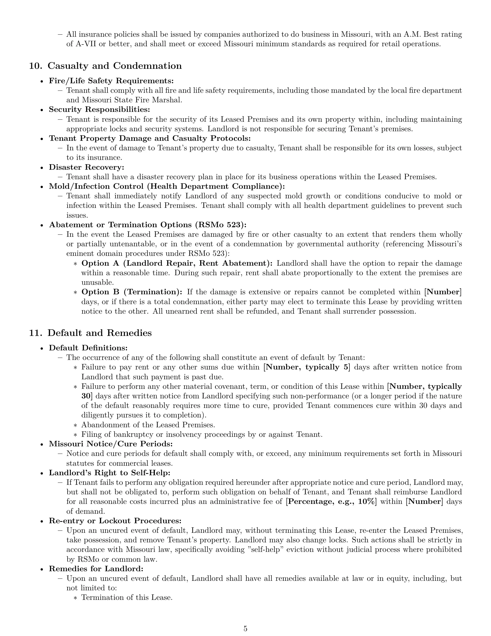Preview page 5 of Pro Missouri retail lease agreement template