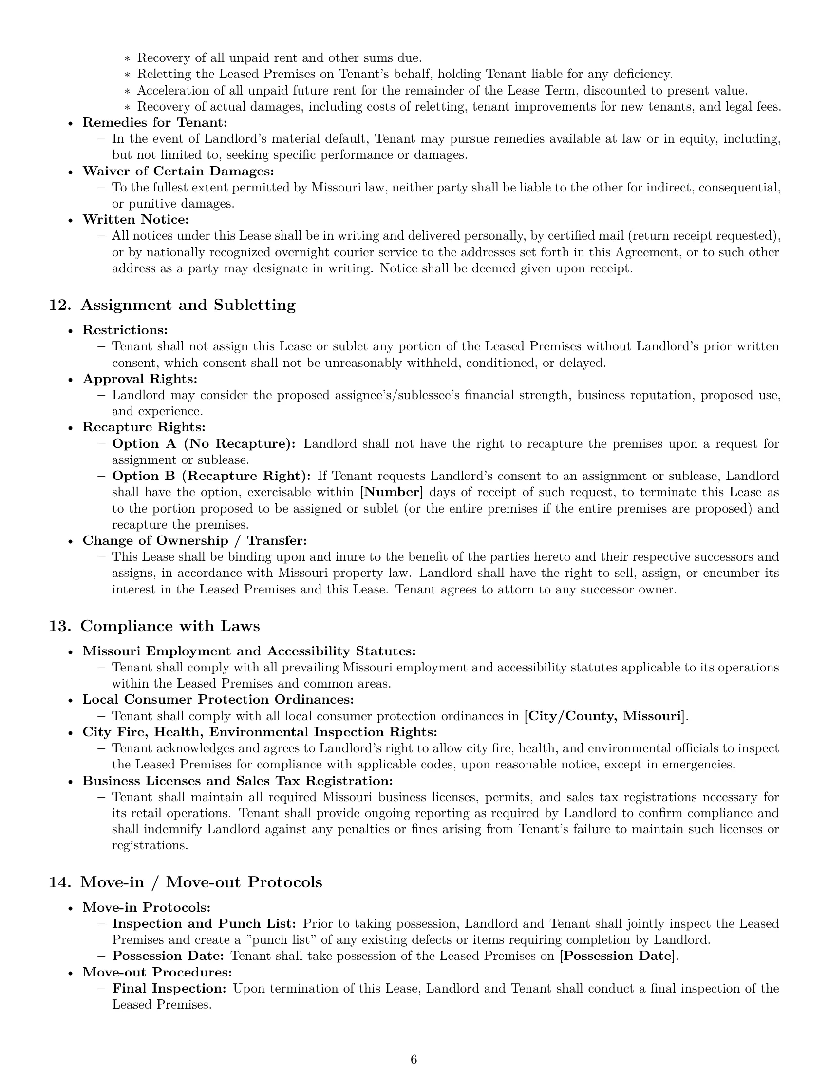 Preview page 6 of Pro Missouri retail lease agreement template
