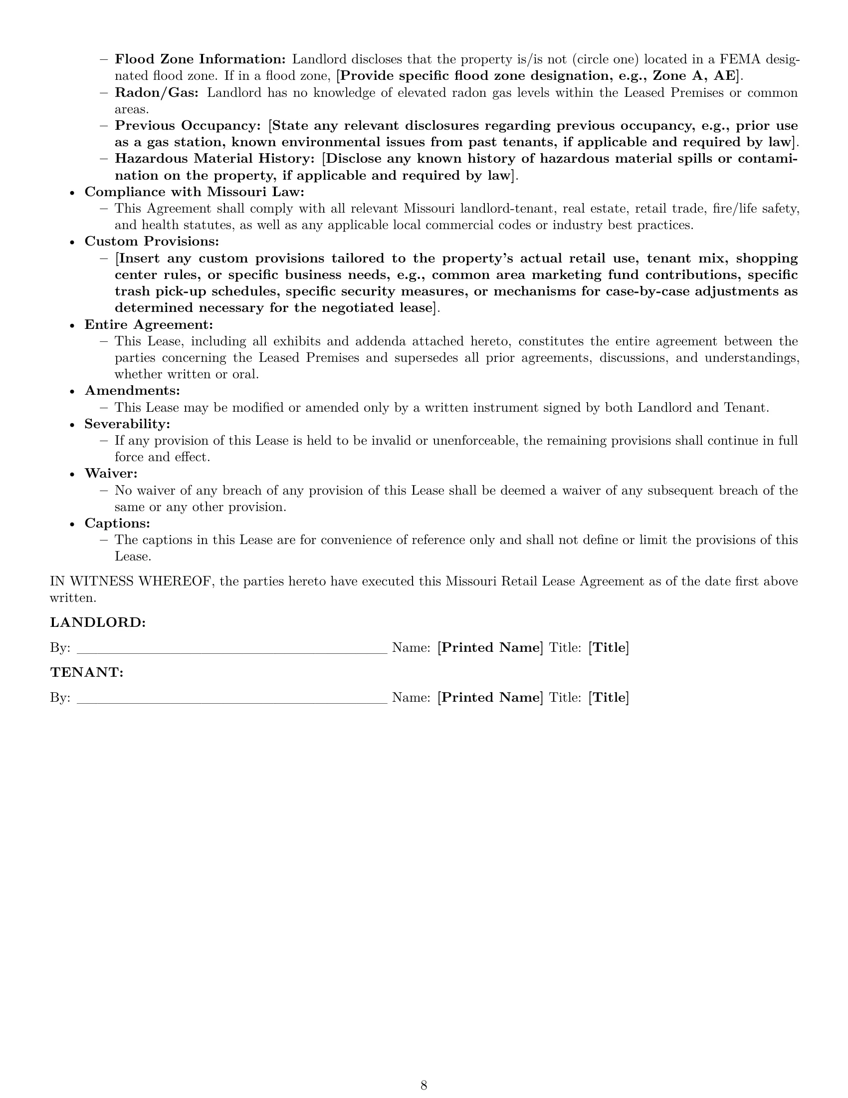 Preview page 8 of Pro Missouri retail lease agreement template