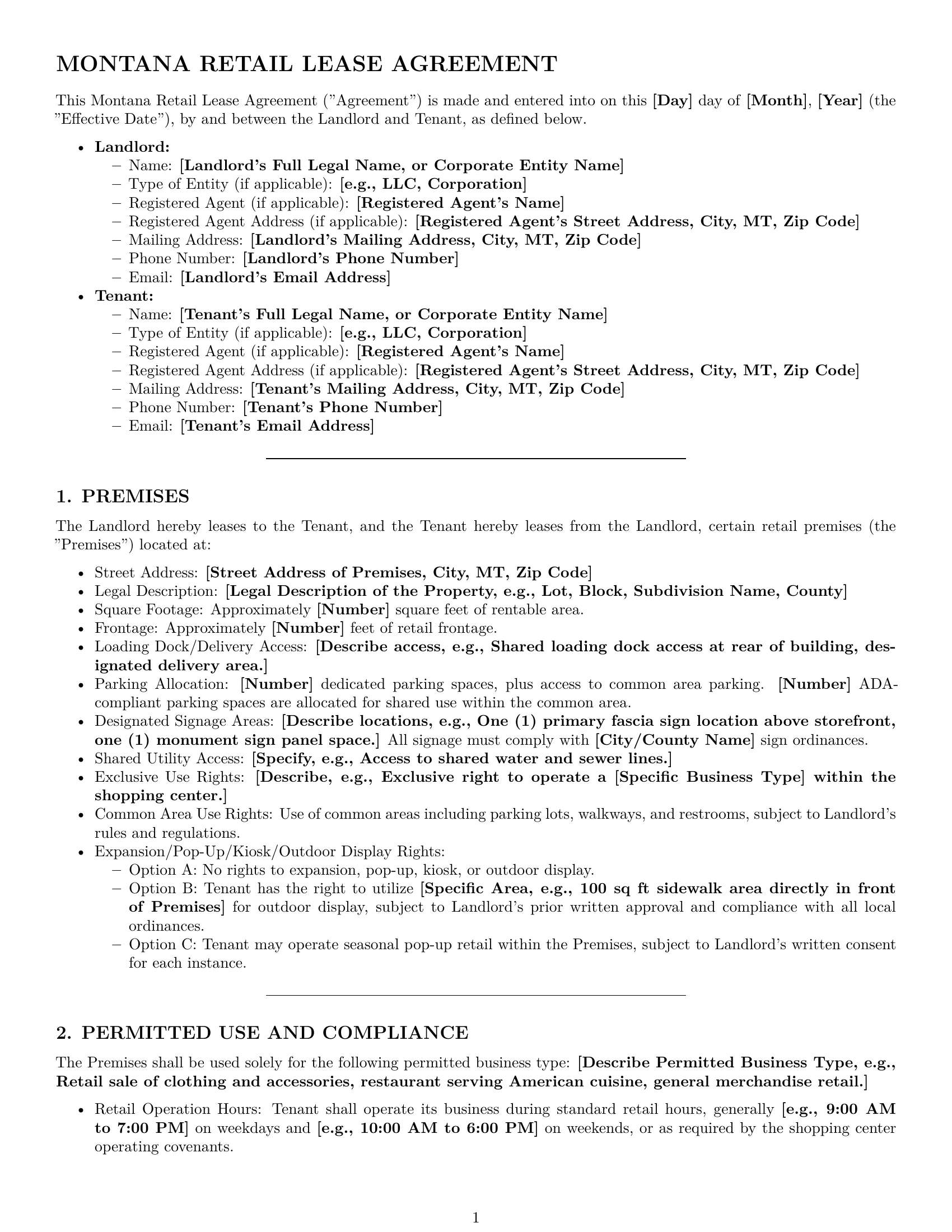 Preview page 1 of Pro Montana retail lease agreement template