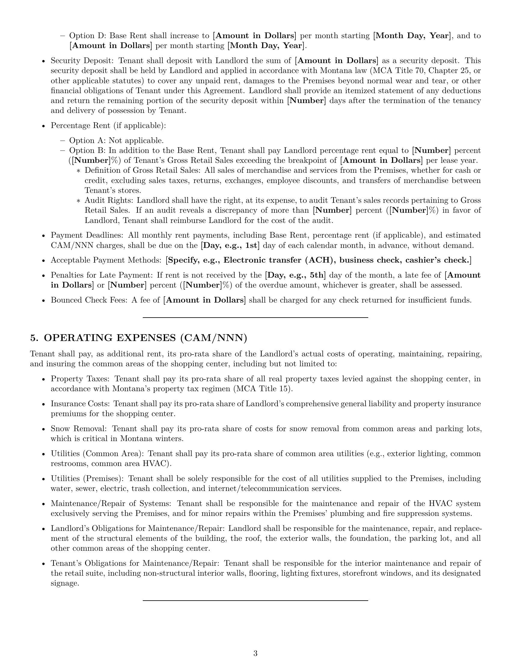 Preview page 3 of Pro Montana retail lease agreement template