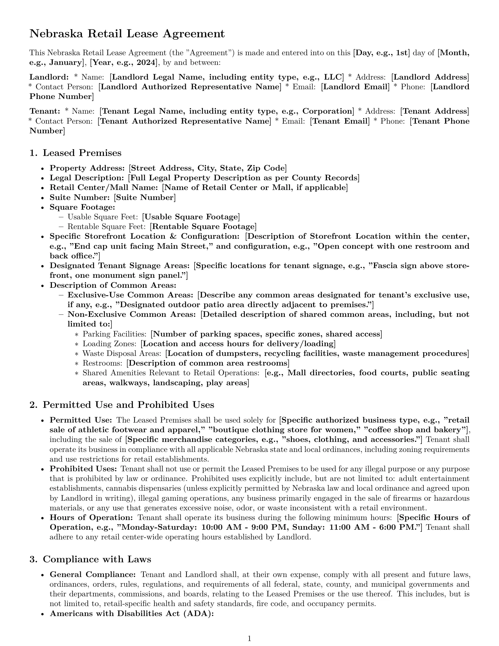 Preview page 1 of Pro Nebraska retail lease agreement template