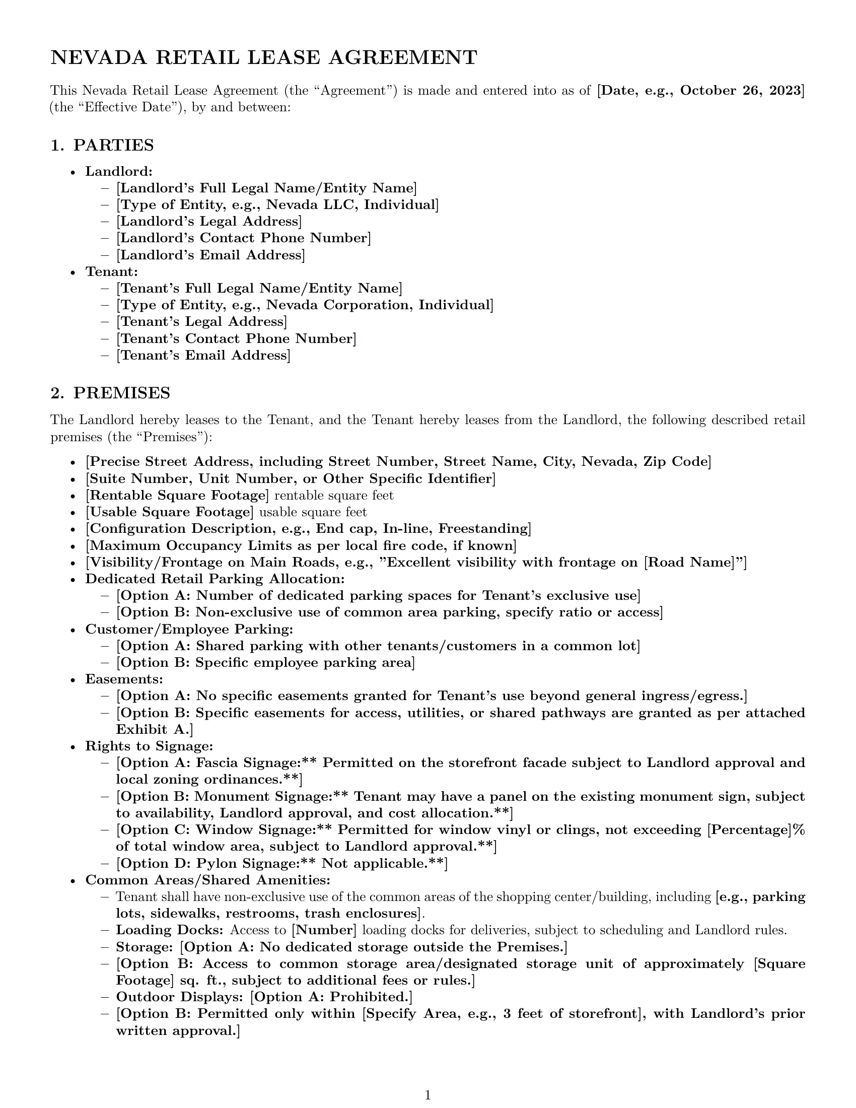 Preview page 1 of Pro Nevada retail lease agreement template